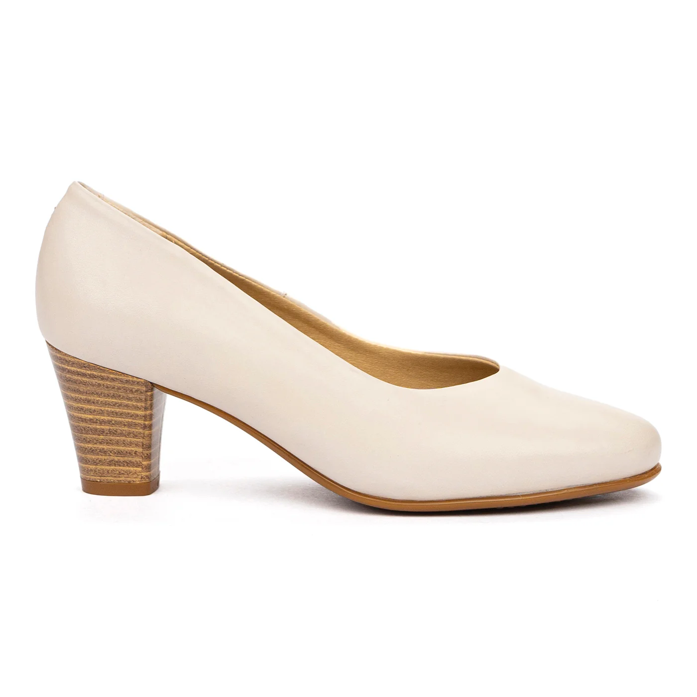 Pantofi Bej cu Toc Gros 6 Cm din Piele Naturala 9935