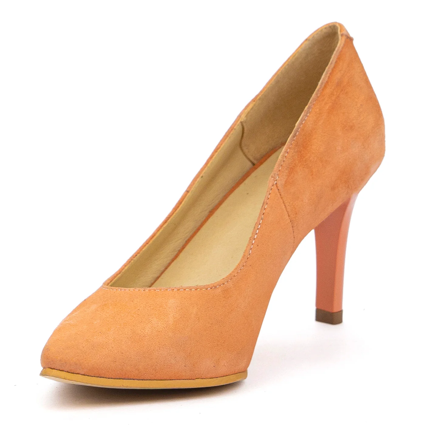 Pantofi Bej Eleganti Dama Toc 8 Cm din Piele Naturala 4069 - Image 4