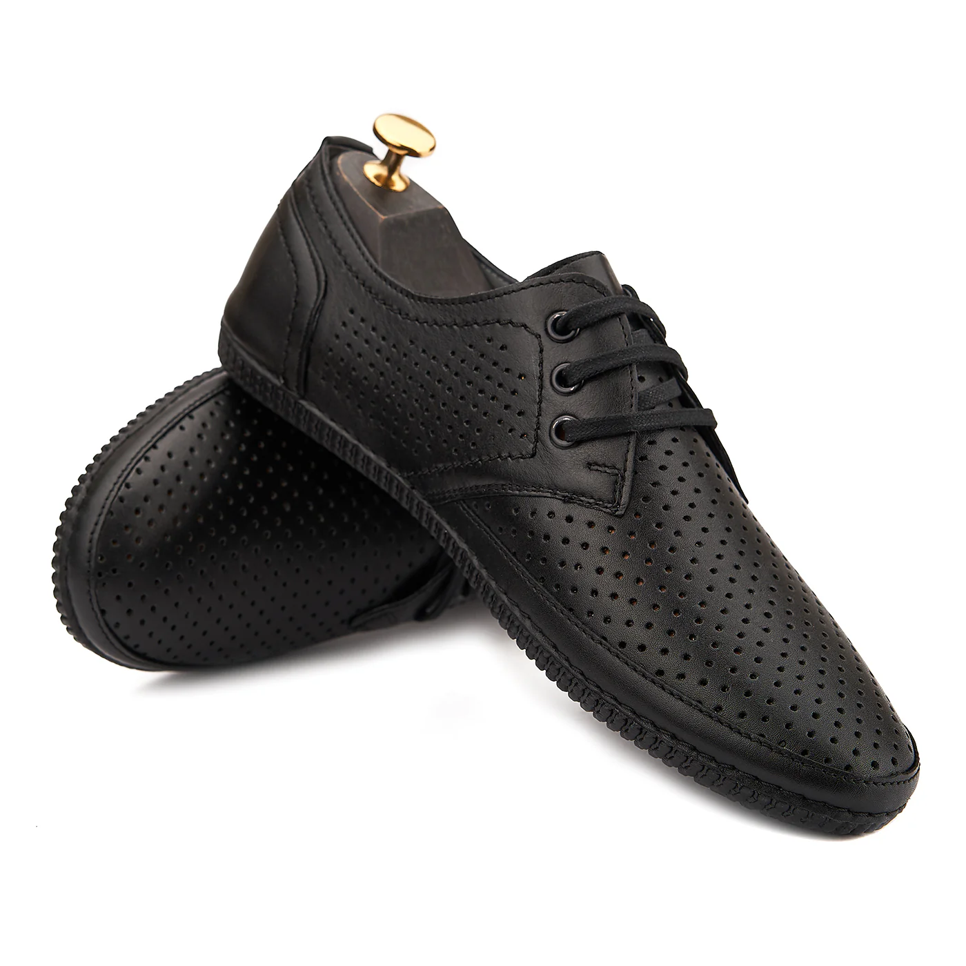 Pantofi Casual Barbati Negri din Piele Naturala Perforata 0162 - Image 4