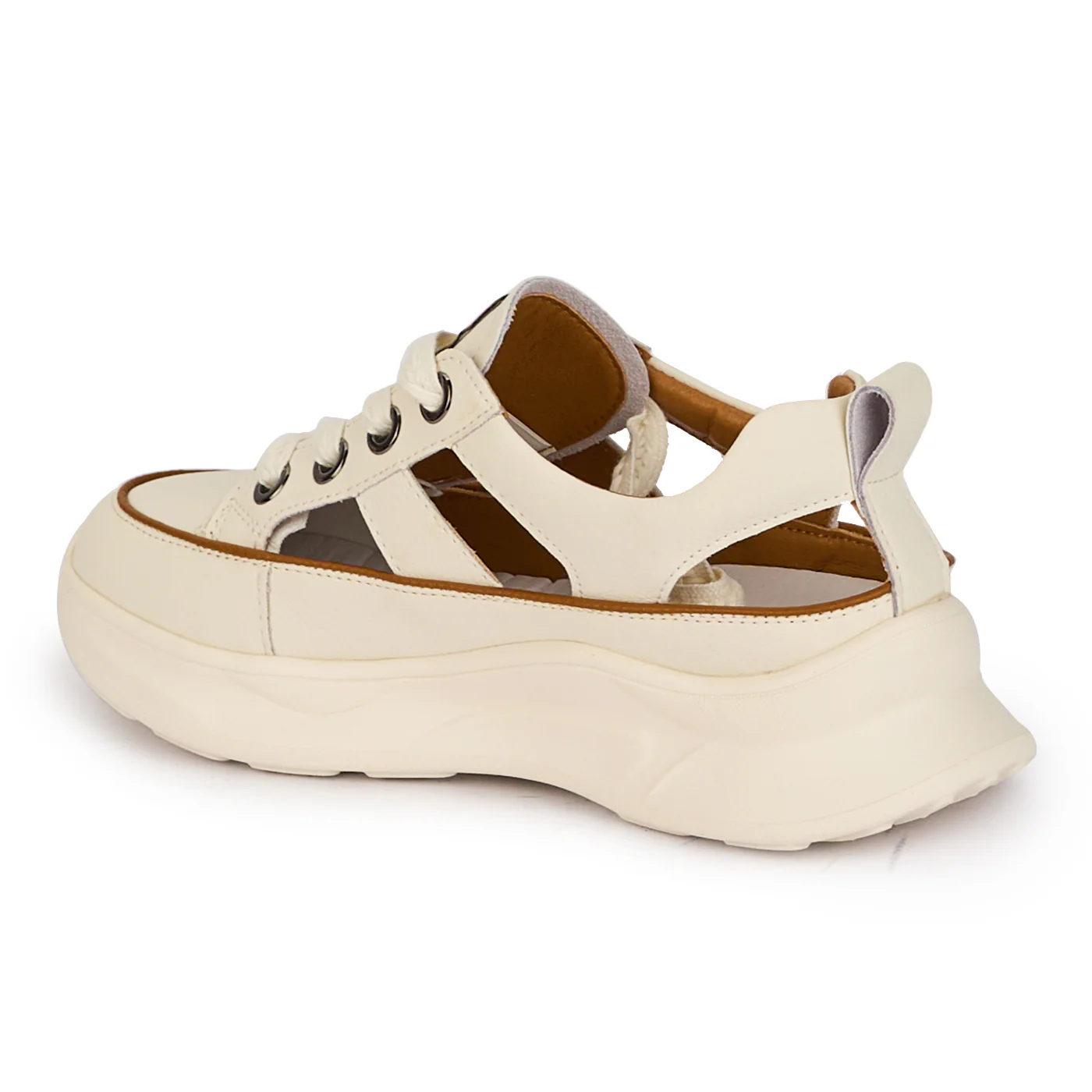 Pantofi casual dama din piele naturala alba decupati lateral 18246 - Image 3