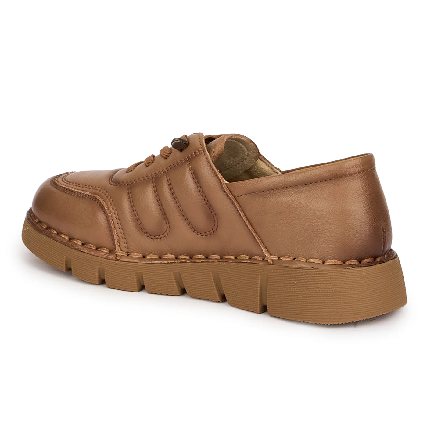 Pantofi casual dama din piele naturala bej cu siret elastic 18721 - Image 2