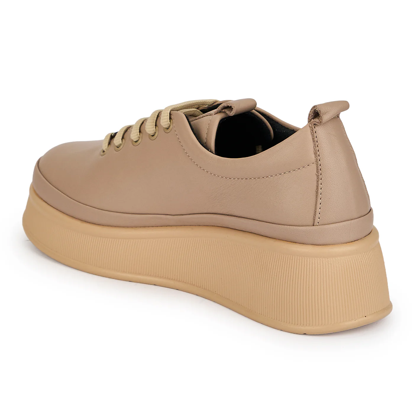 Pantofi casual dama din piele naturala bej cu talpa inalta tip platforma 4.5 cm 19494 - Image 2