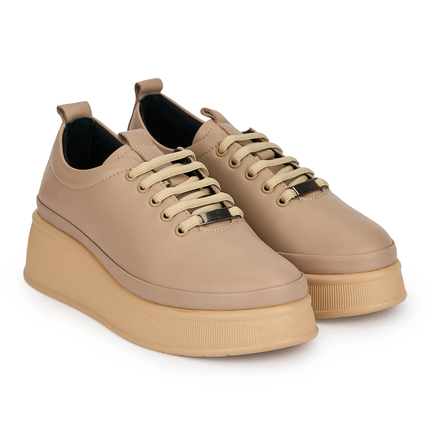 Pantofi casual dama din piele naturala bej cu talpa inalta tip platforma 4.5 cm 19494 - Image 4