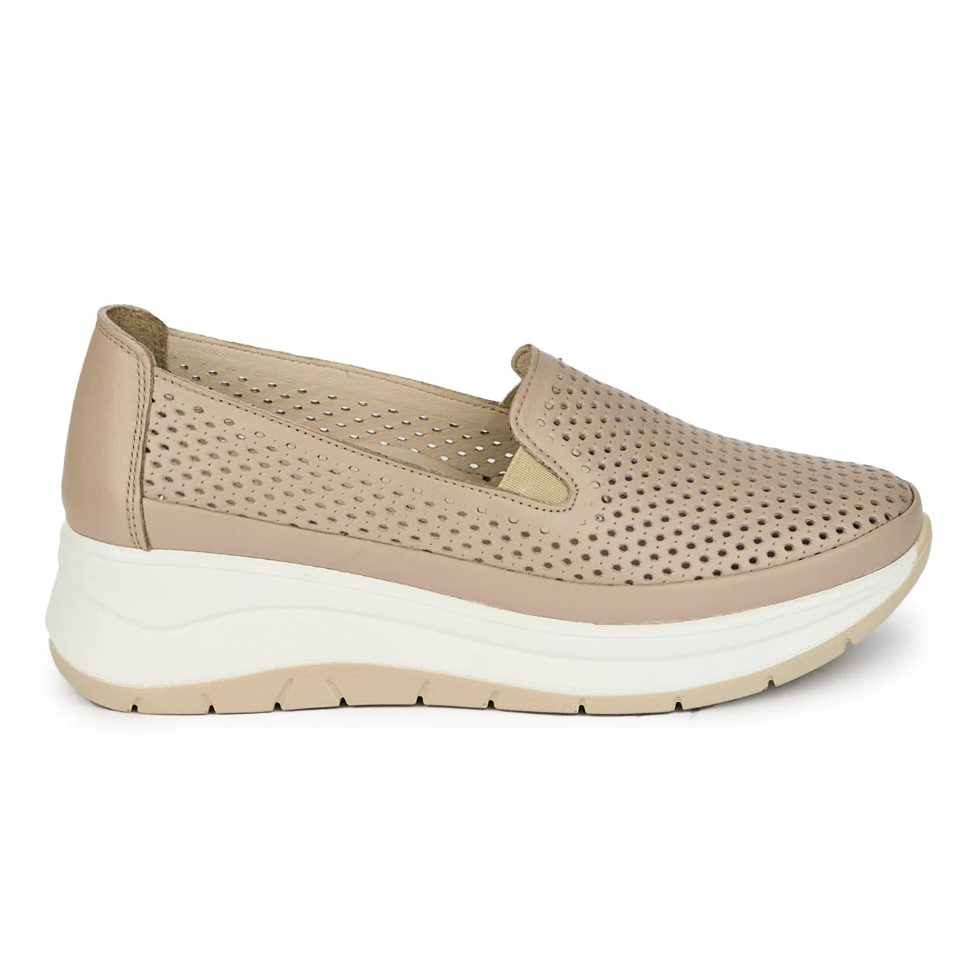 Pantofi casual dama din piele naturala crem 18016