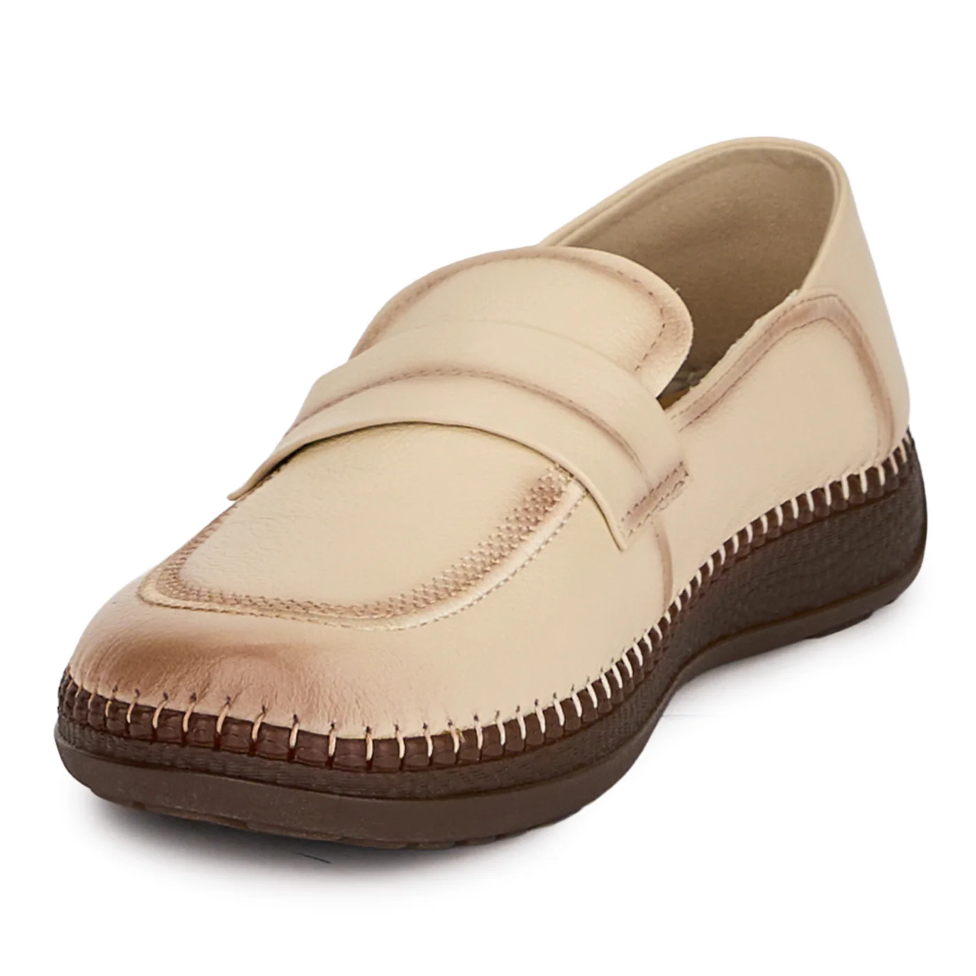 Pantofi casual dama din piele naturala crem 18715 - Image 3