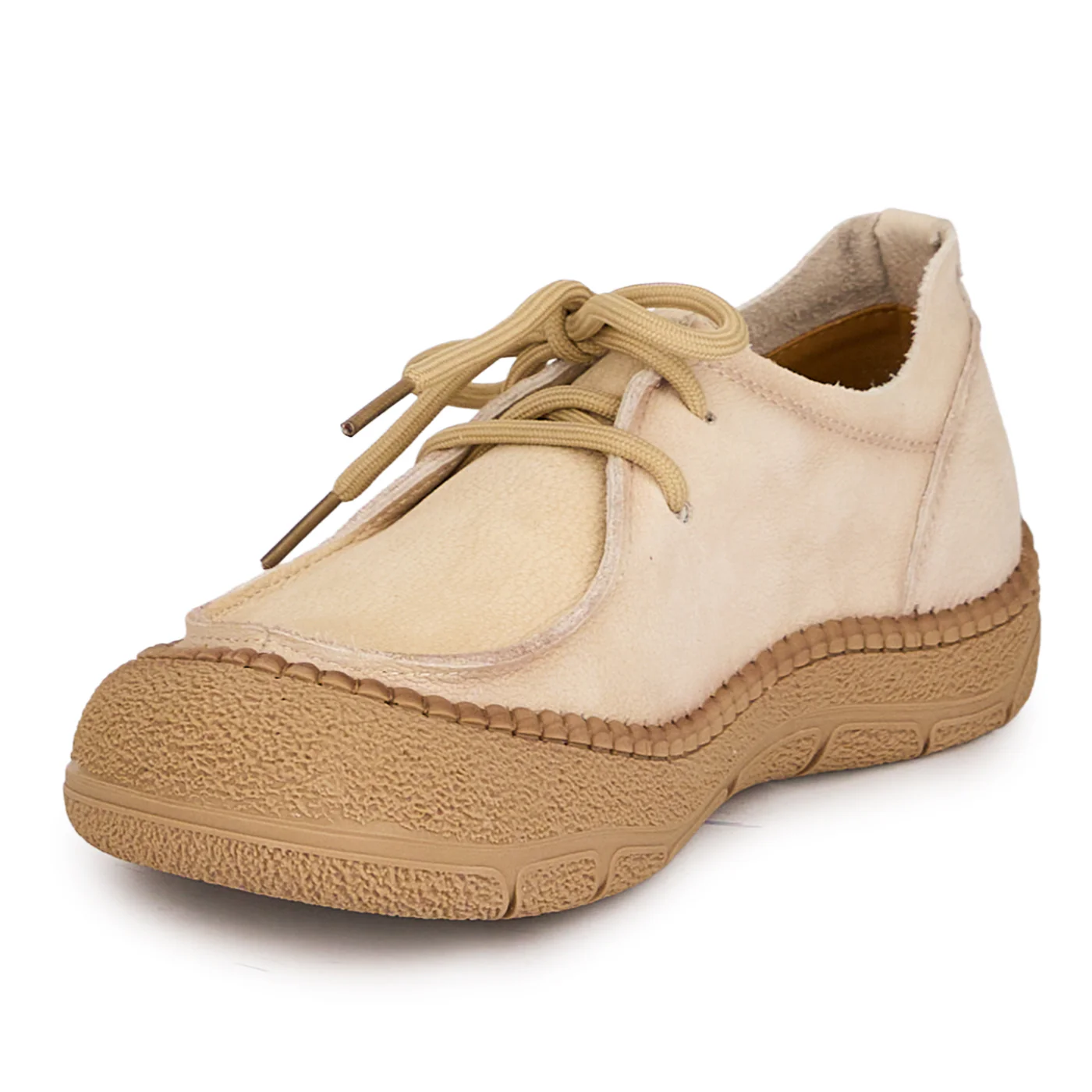Pantofi casual dama din piele naturala crem cu siret 18725 - Image 3