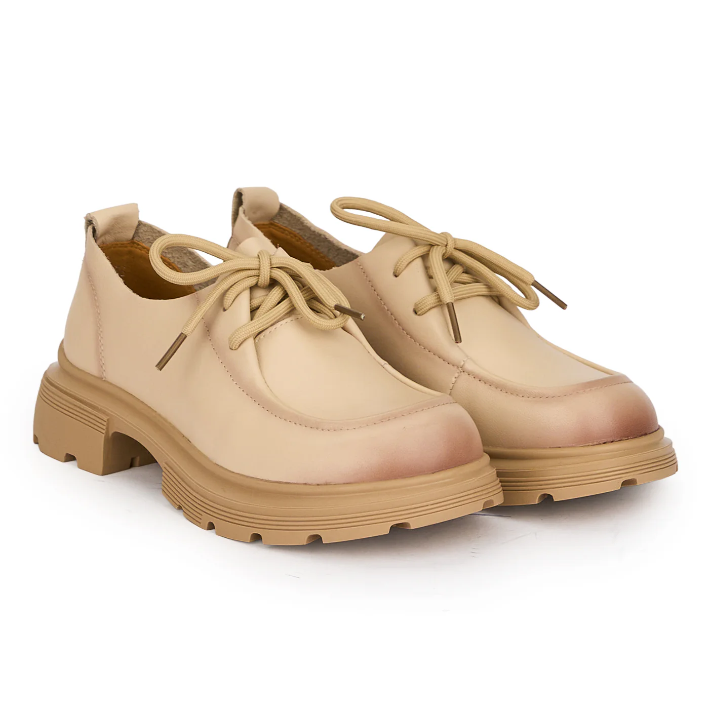 Pantofi casual dama din piele naturala crem cu siret 18736 - Image 4