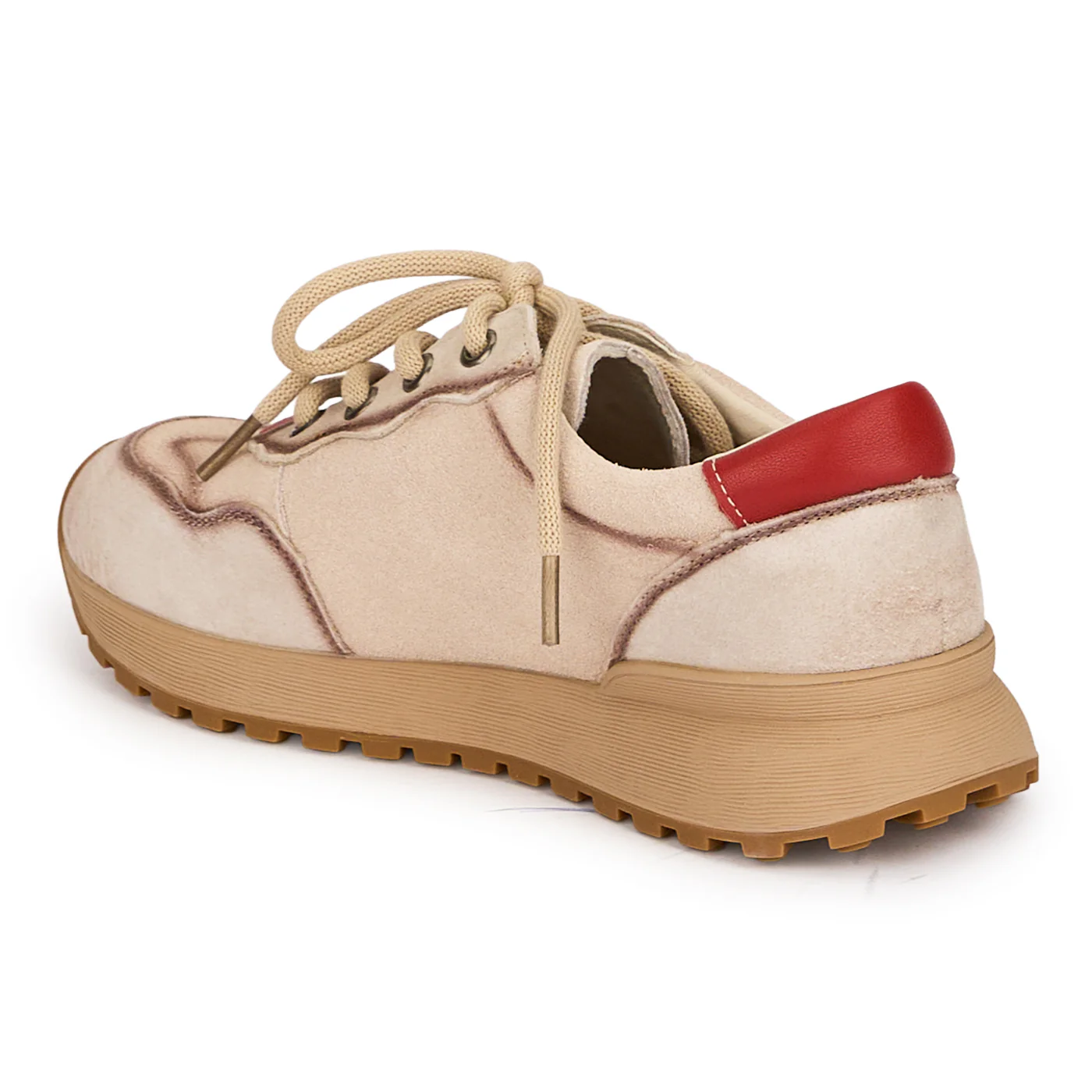 Pantofi casual dama din piele naturala crem cu siret 18745 - Image 2