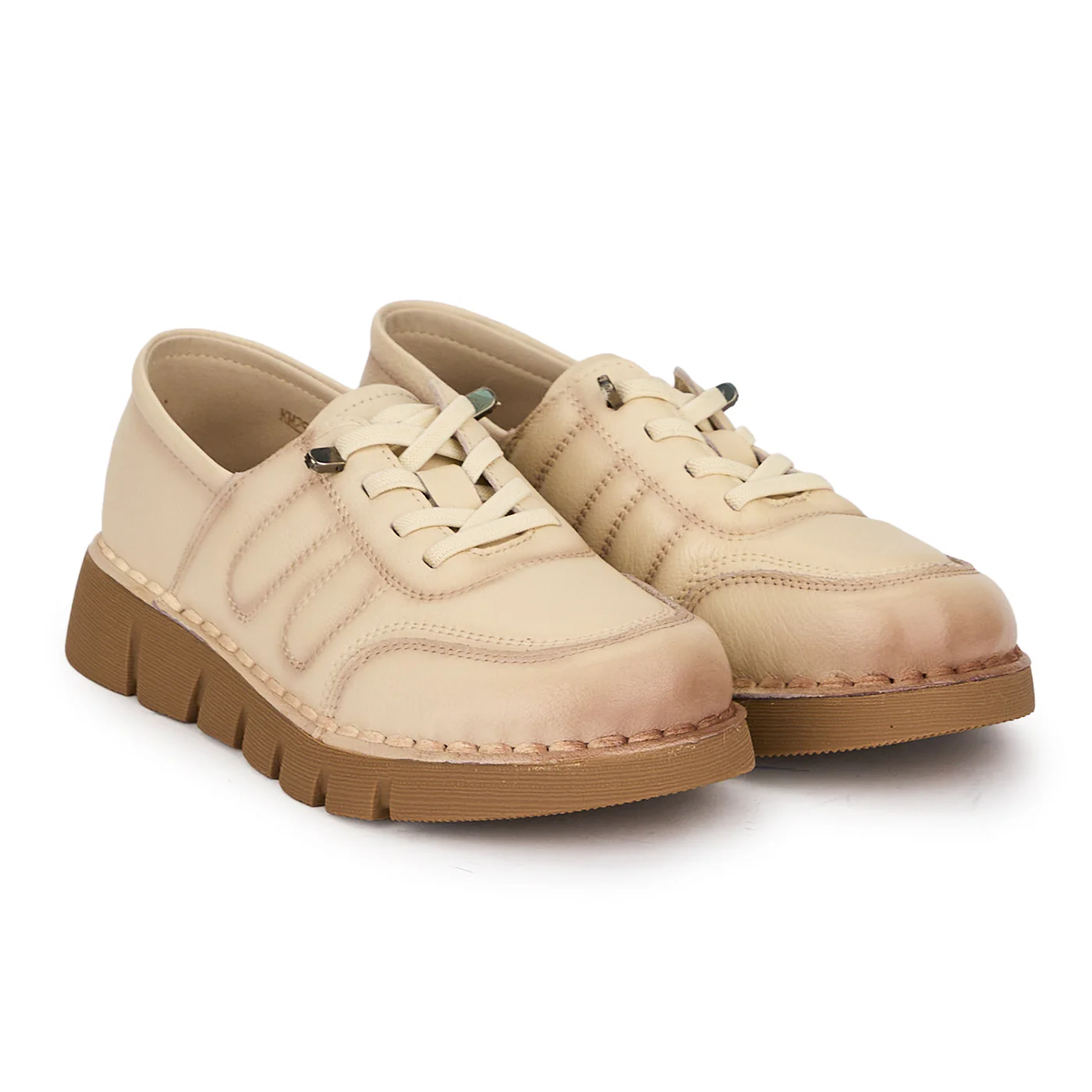Pantofi casual dama din piele naturala crem cu siret elastic 18722 - Image 4