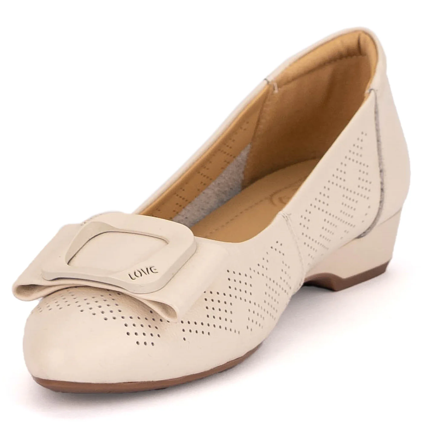 Pantofi dama din piele naturala crem cu toc mic 3 cm 18794 - Image 3