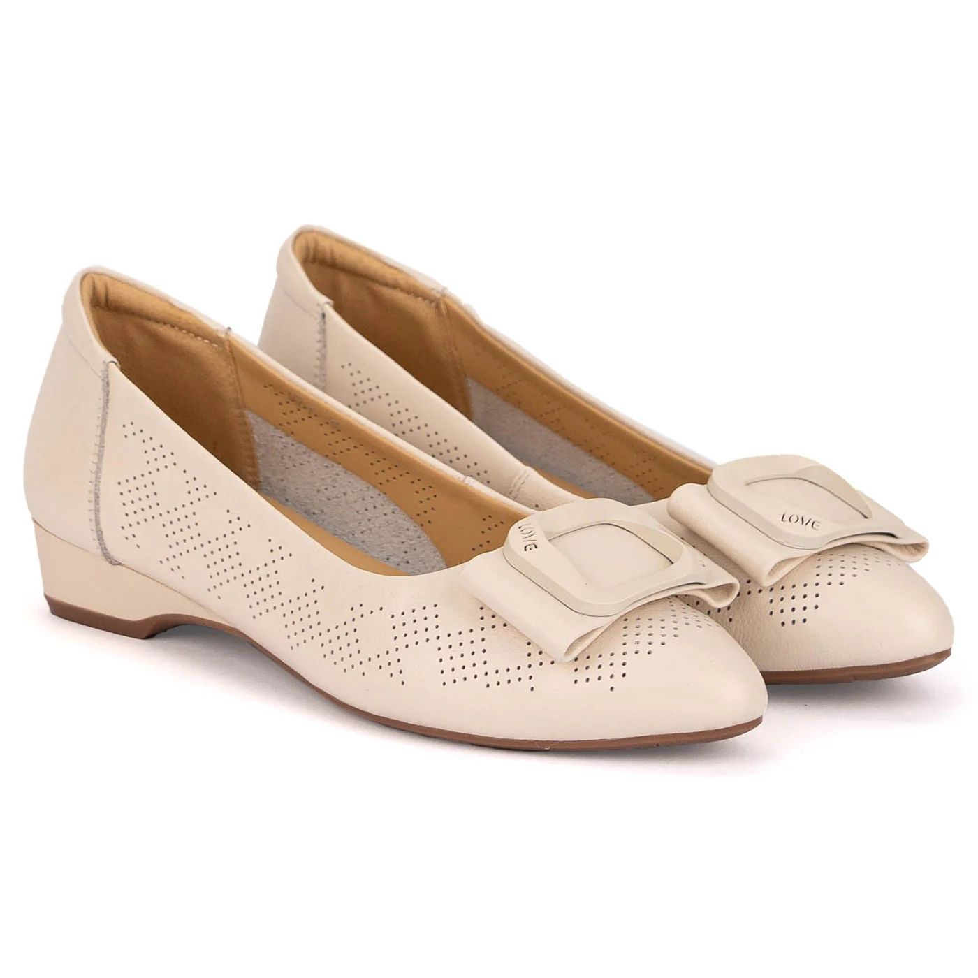 Pantofi dama din piele naturala crem cu toc mic 3 cm 18794 - Image 4