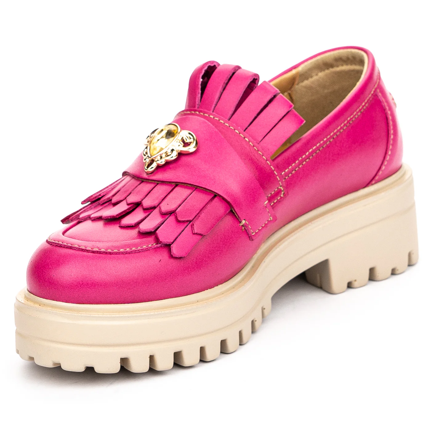 Pantofi casual dama din piele naturala fucsia 13130 - Image 3