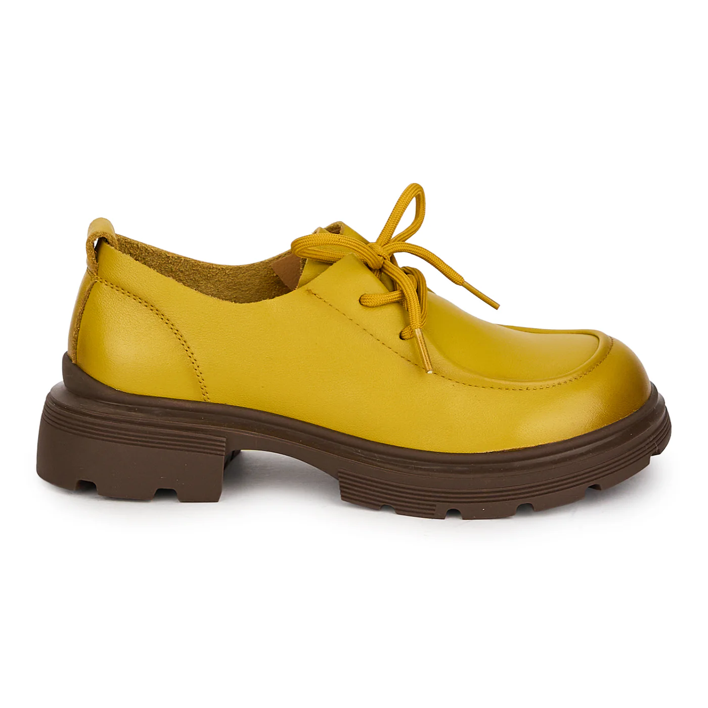 Pantofi casual dama din piele naturala galbena cu siret 18732