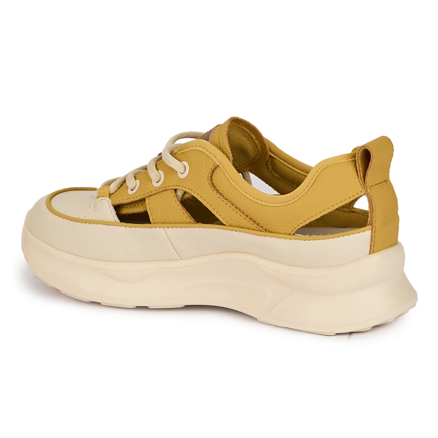 Pantofi casual dama din piele naturala galbena decupati lateral 18244 - Image 2
