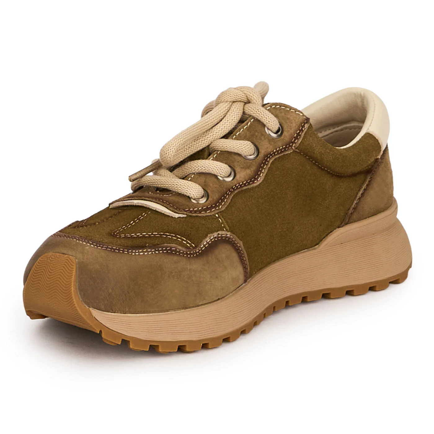 Pantofi casual dama din piele naturala kaki cu siret 18747 - Image 3