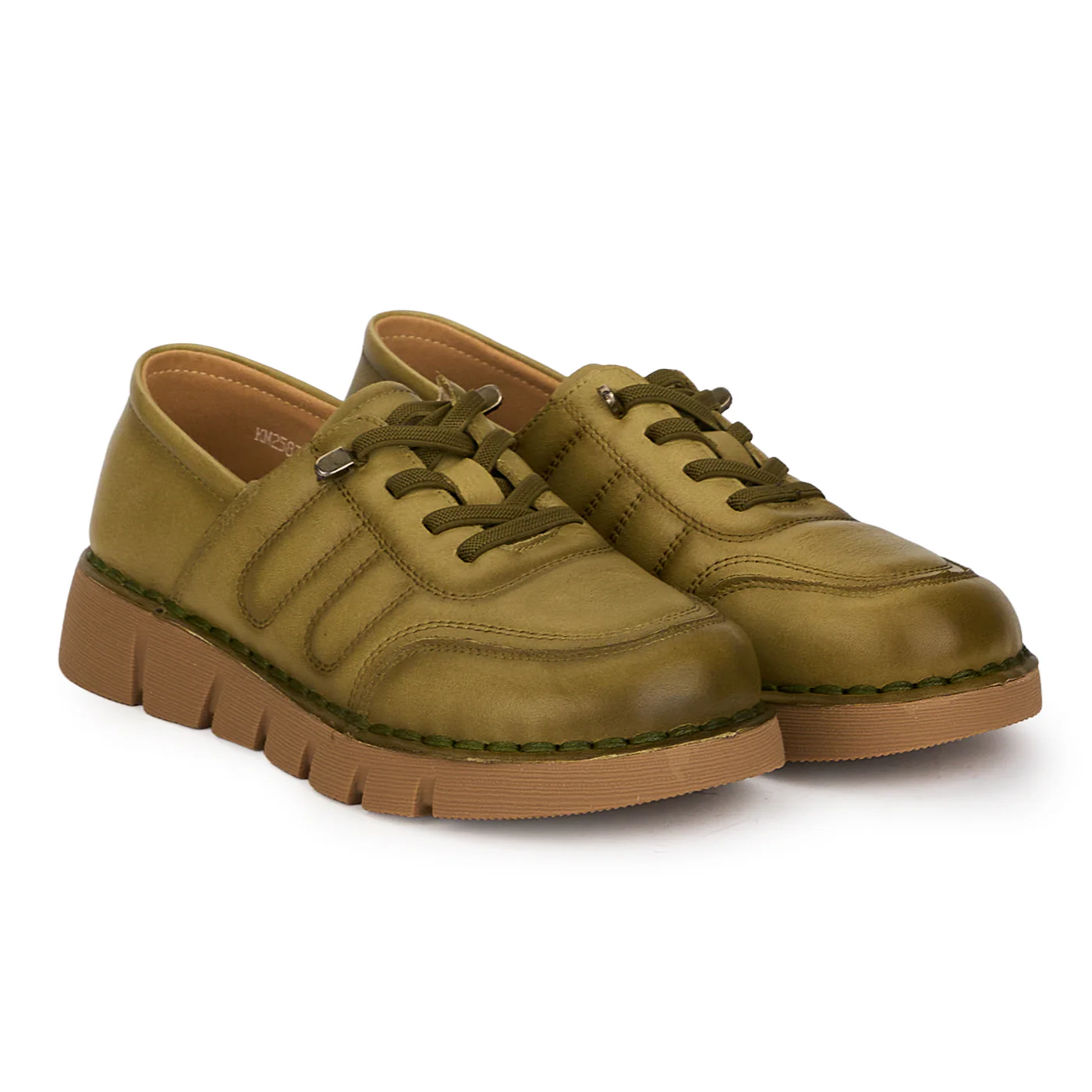 Pantofi casual dama din piele naturala kaki cu siret elastic 18723 - Image 4