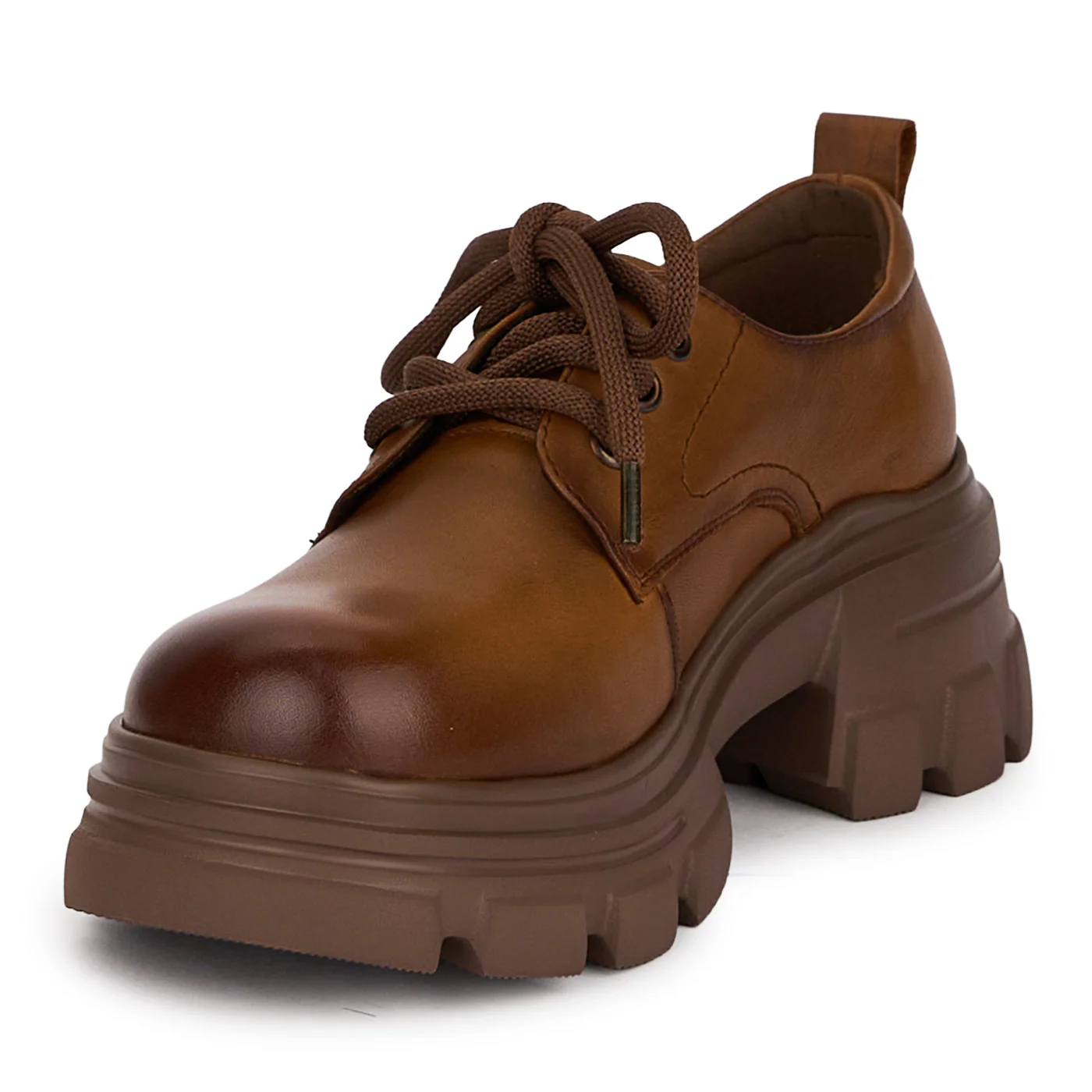 Pantofi casual dama din piele naturala maro cu siret 18739 - Image 3