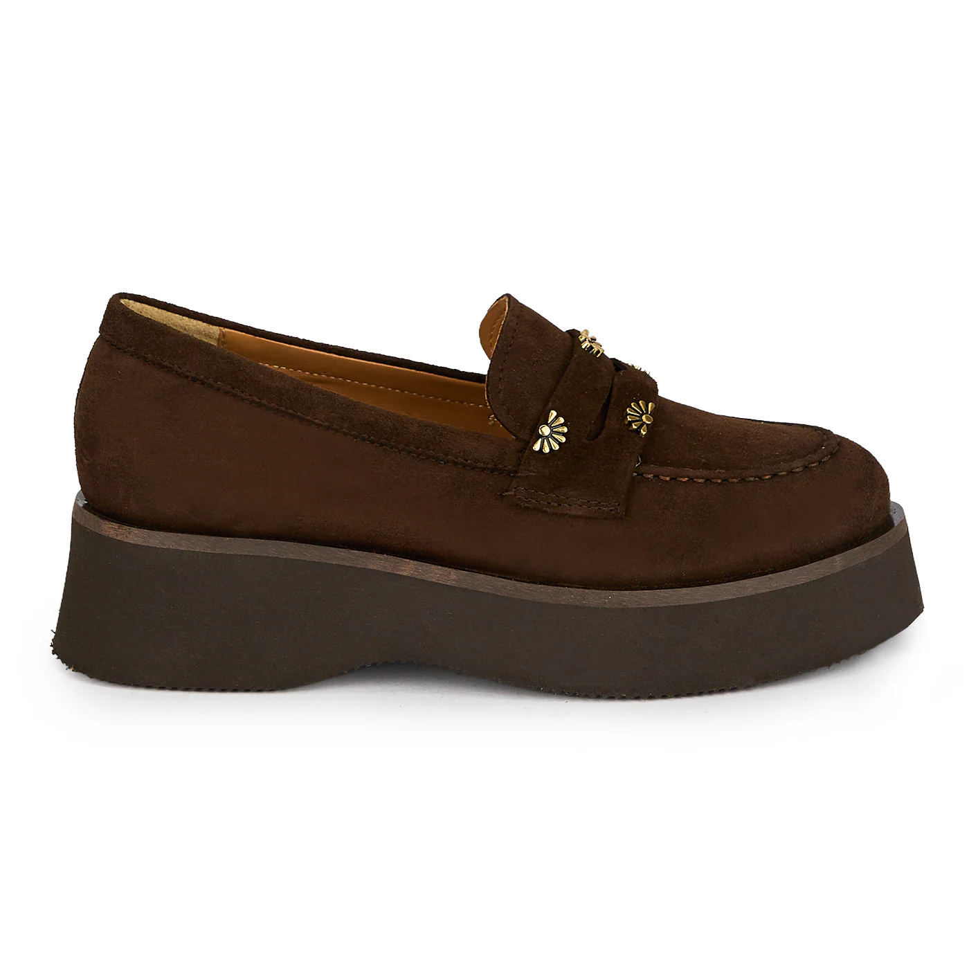 Pantofi casual damă din piele naturală maro cu talpa inalta 4.5 cm 19644 - Image 2