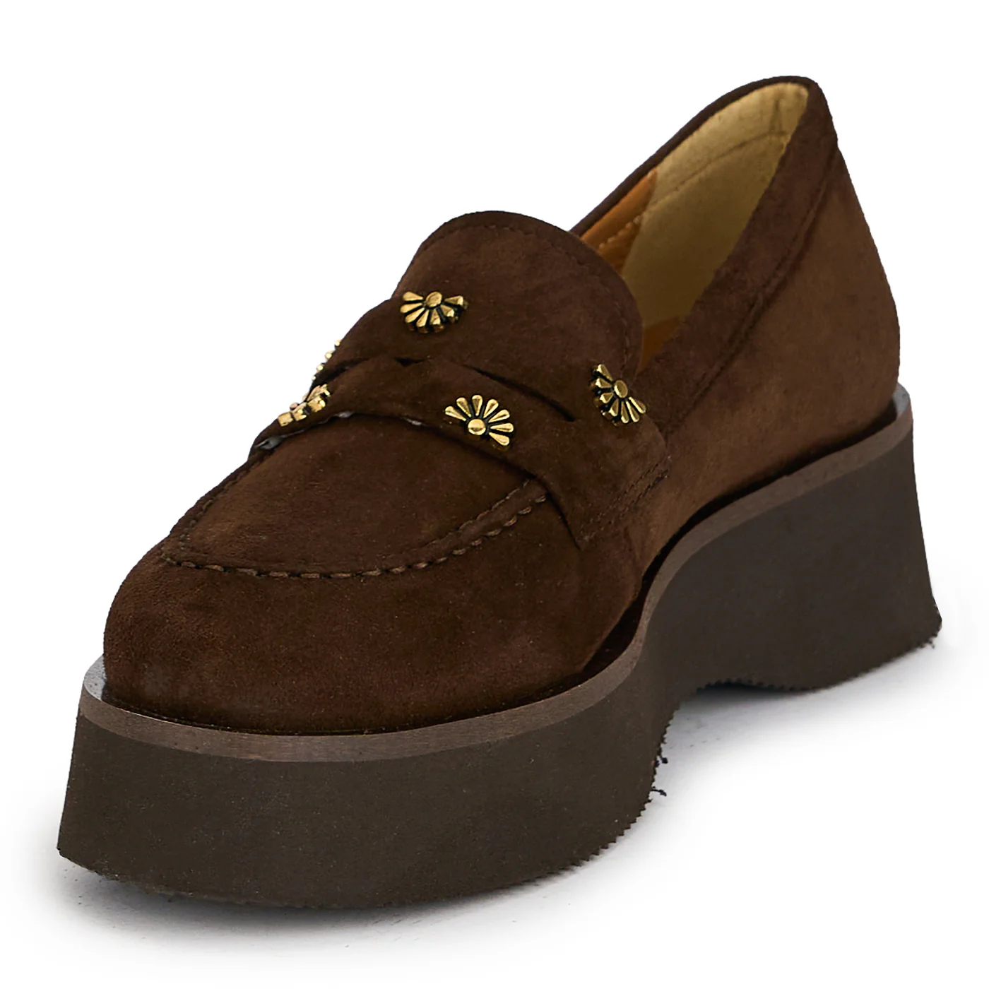 Pantofi casual damă din piele naturală maro cu talpa inalta 4.5 cm 19644 - Image 4