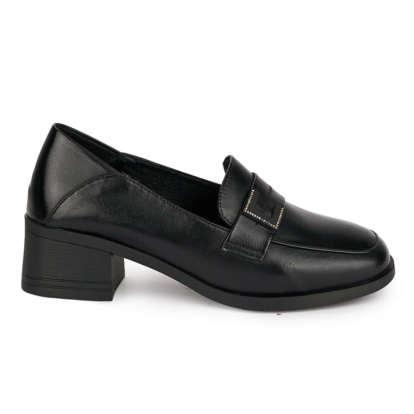 Pantofi casual dama din piele naturala neagra cu toc gros 4.5 cm 18669
