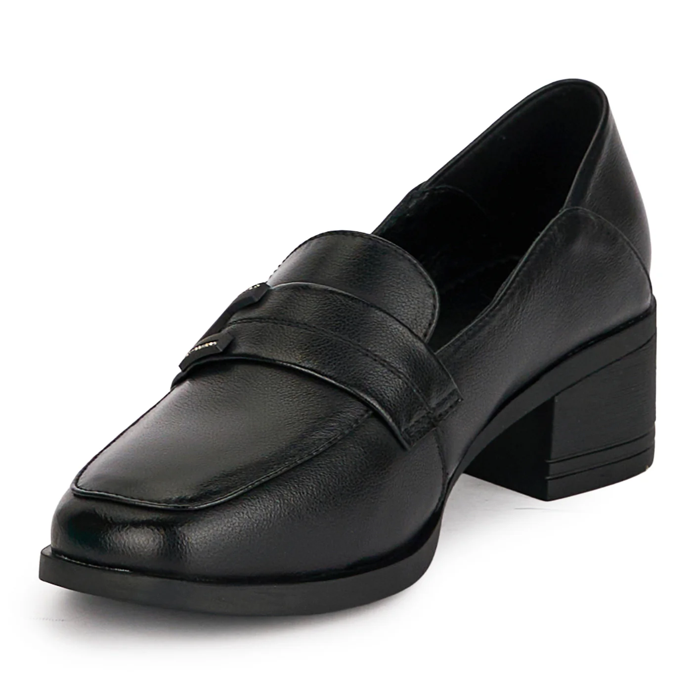 Pantofi casual dama din piele naturala neagra cu toc gros 4.5 cm 18669 - Image 3