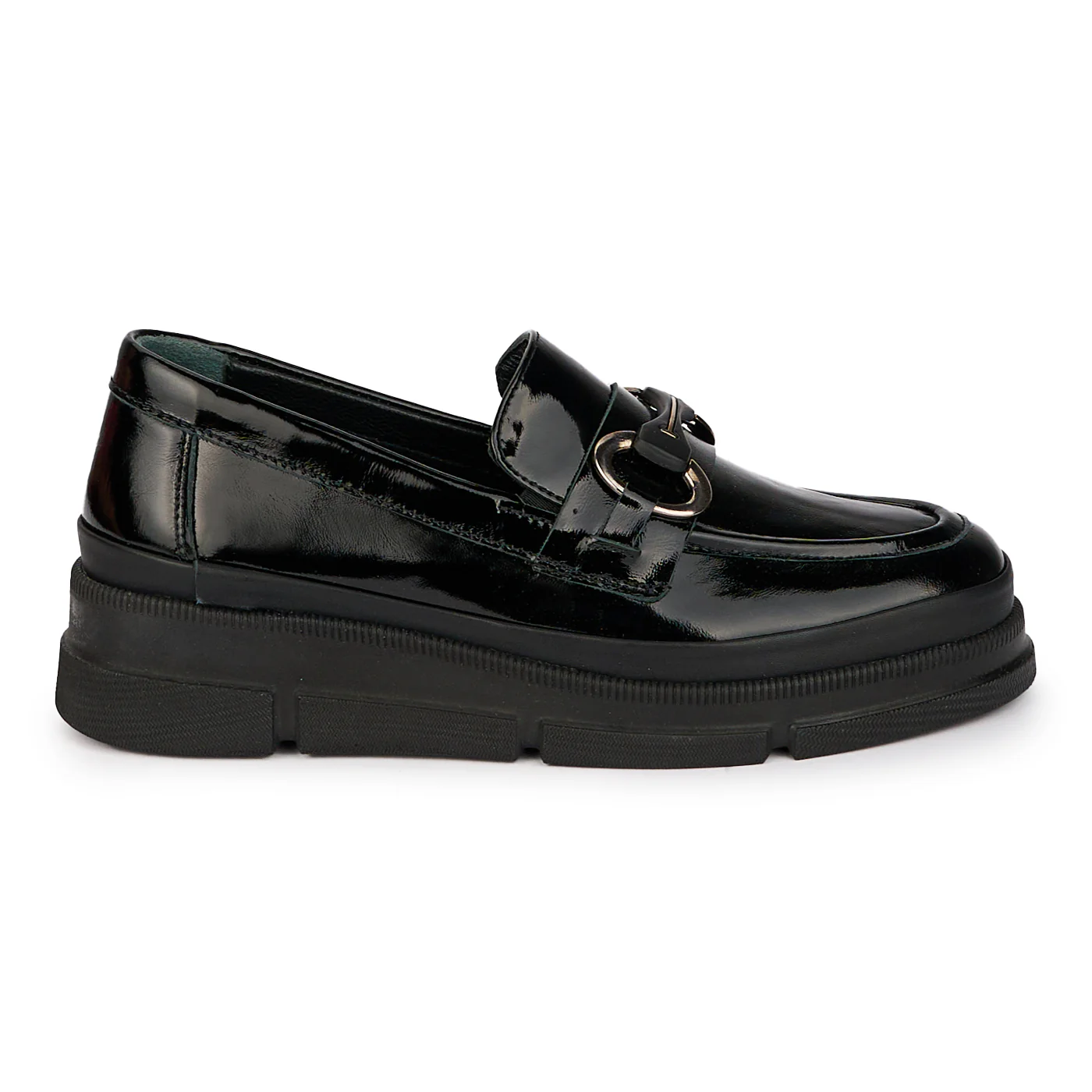 Pantofi casual dama din piele naturala neagra cu accesoriu metalic 18014