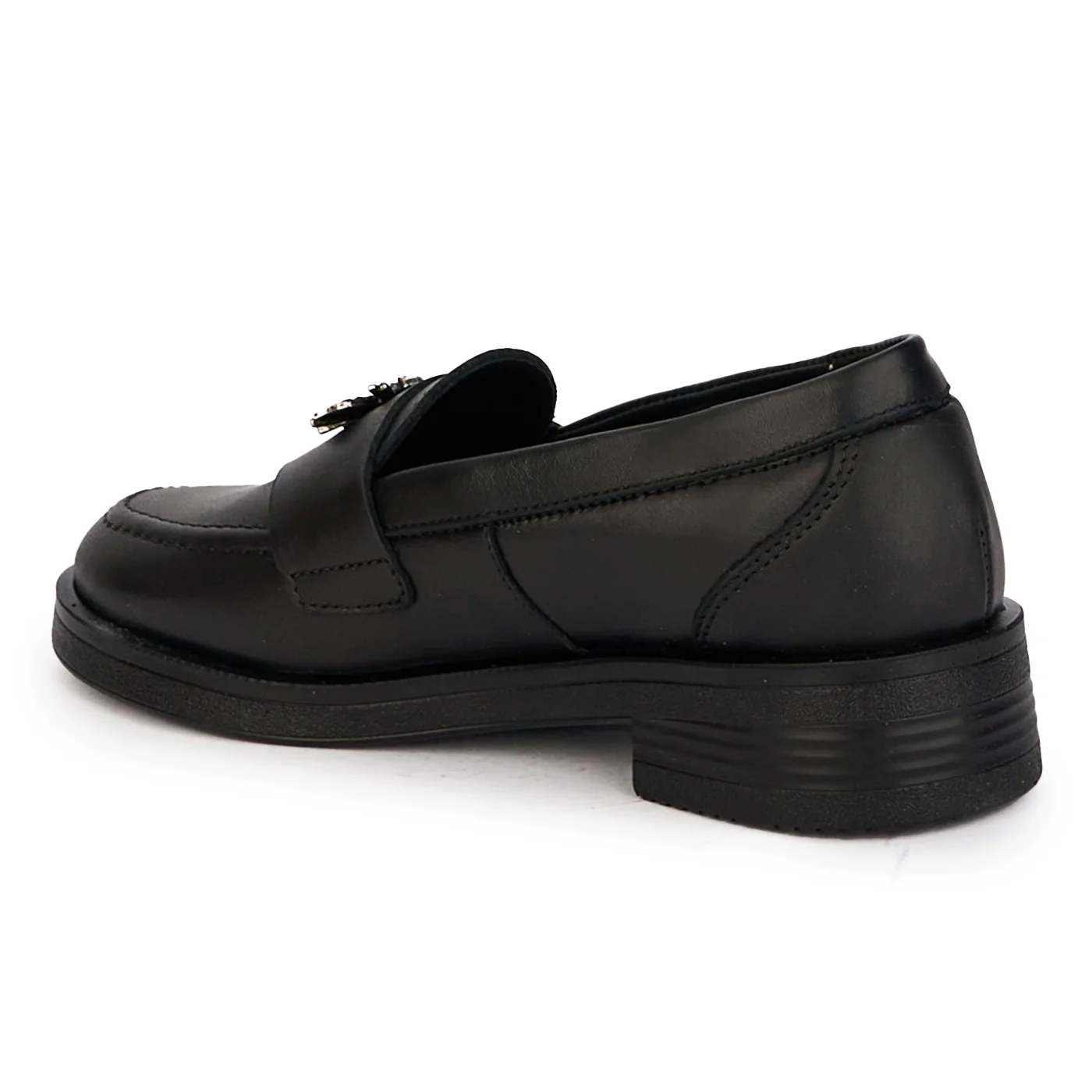 Pantofi casual dama din piele naturala neagra cu accesoriu metalic 18289 - Image 2