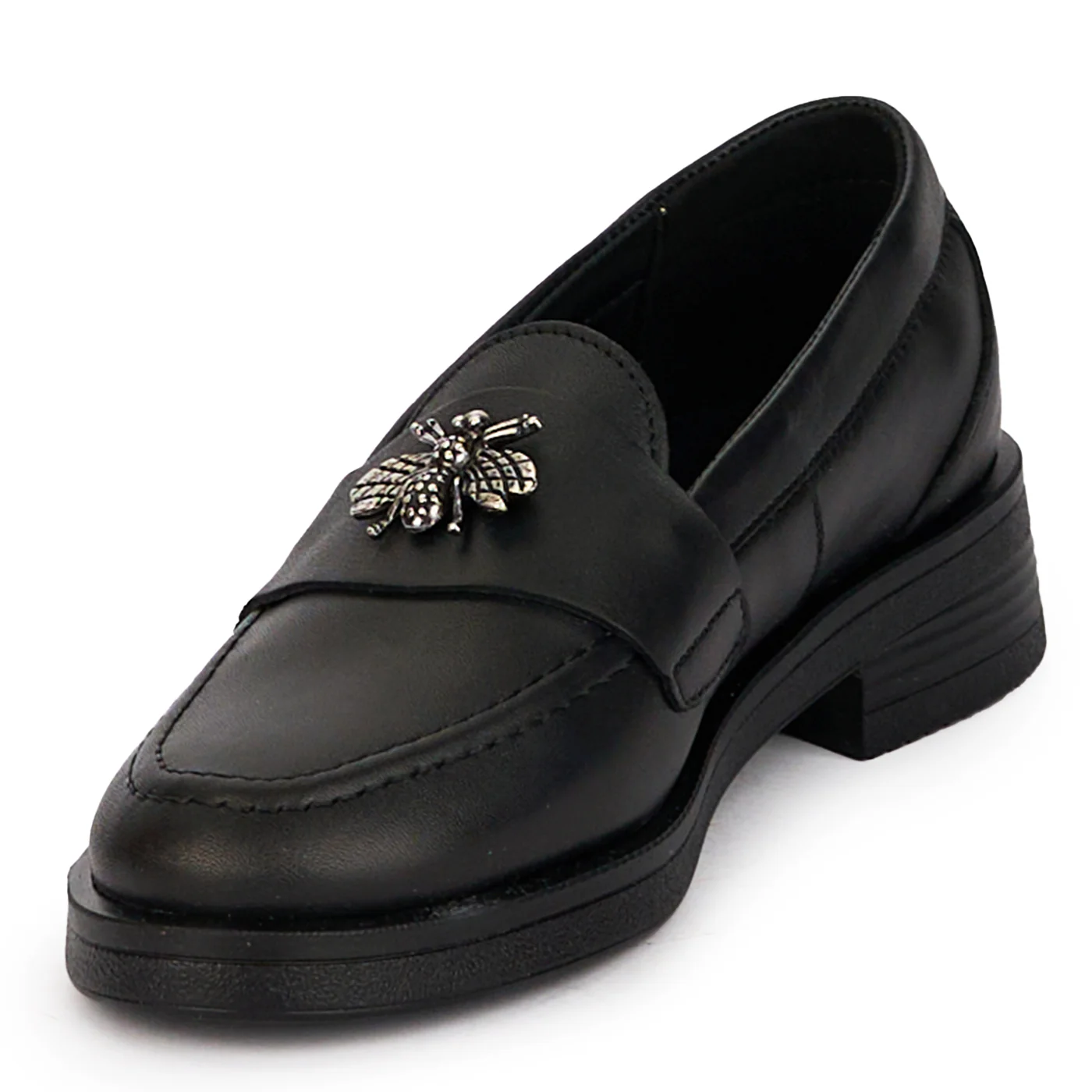 Pantofi casual dama din piele naturala neagra cu accesoriu metalic 18289 - Image 3