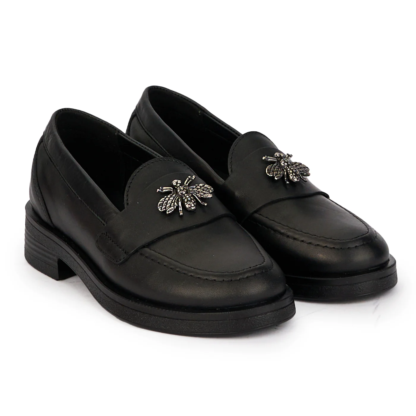 Pantofi casual dama din piele naturala neagra cu accesoriu metalic 18289 - Image 4