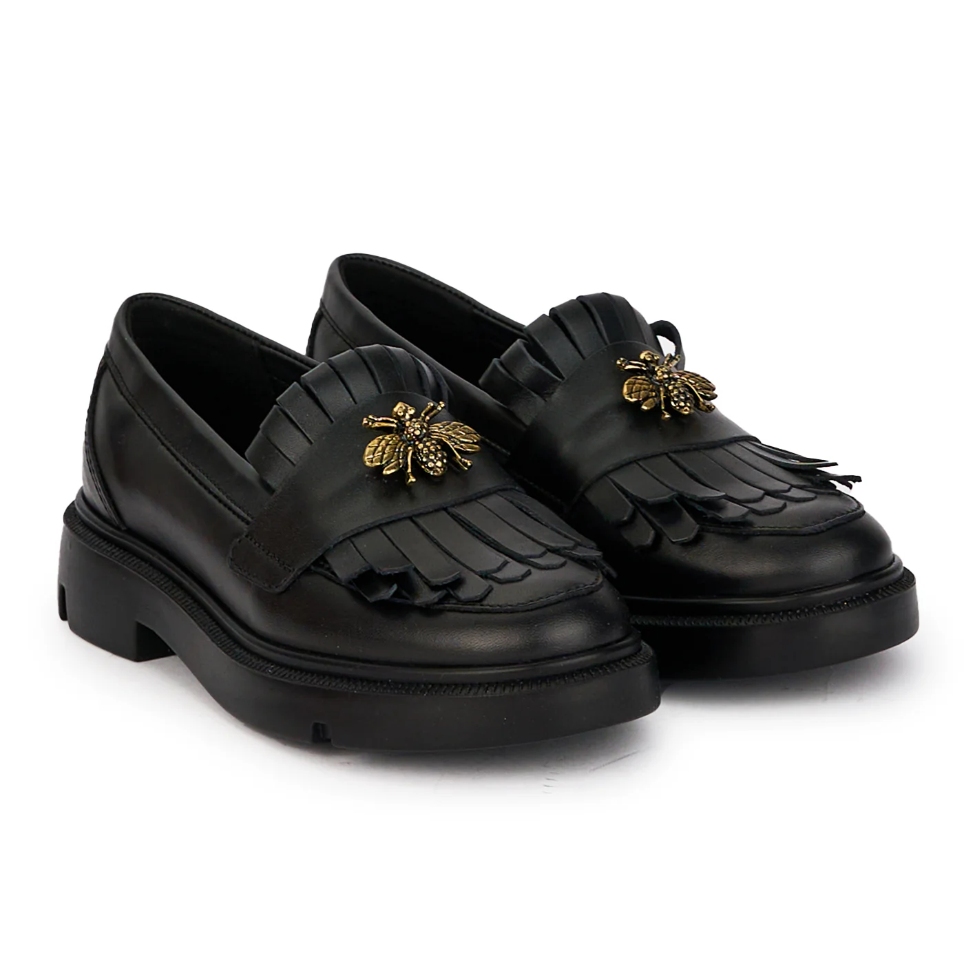Pantofi casual dama din piele naturala neagra cu accesoriu metalic 18291 - Image 4