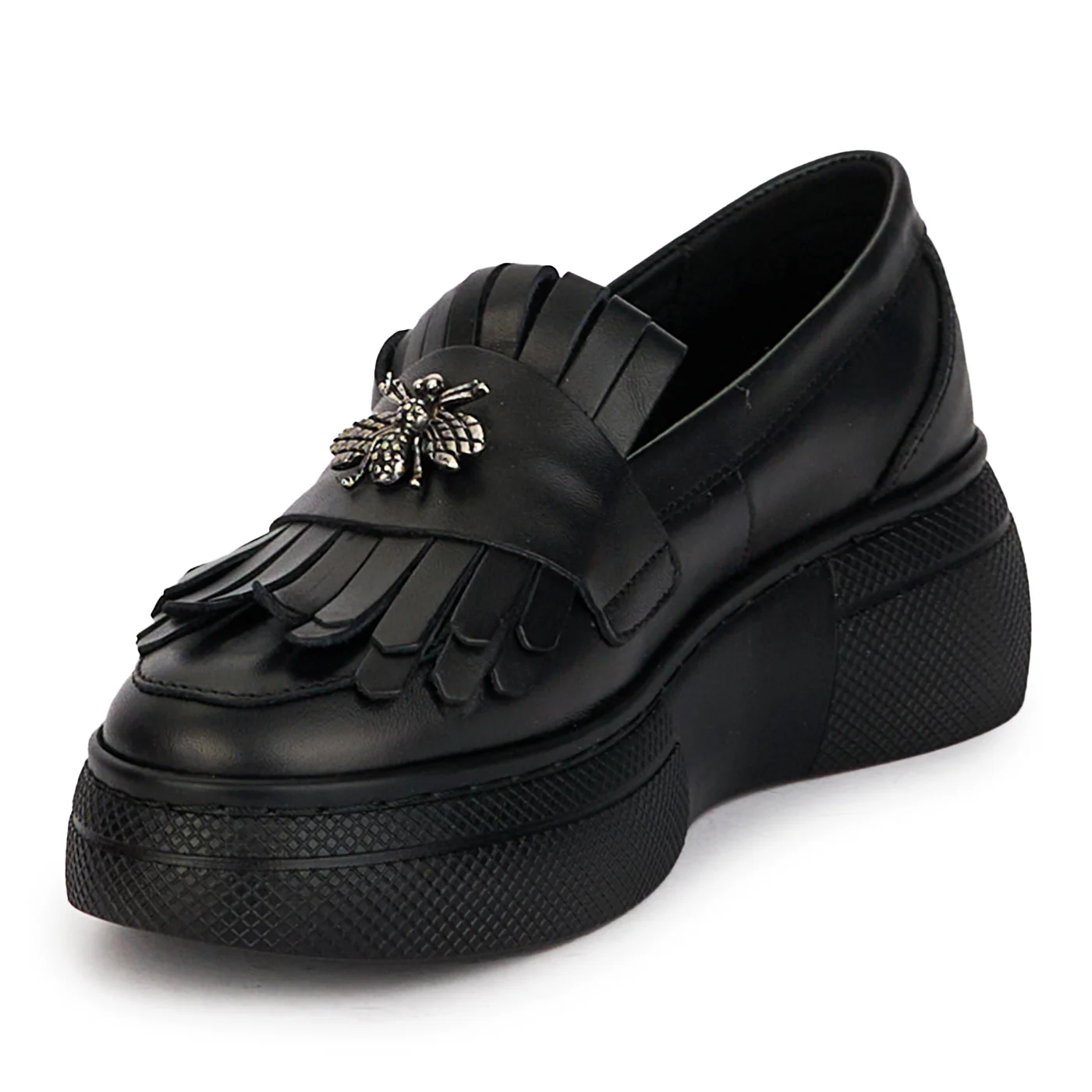 Pantofi casual dama din piele naturala neagra cu accesoriu metalic 18292 - Image 3