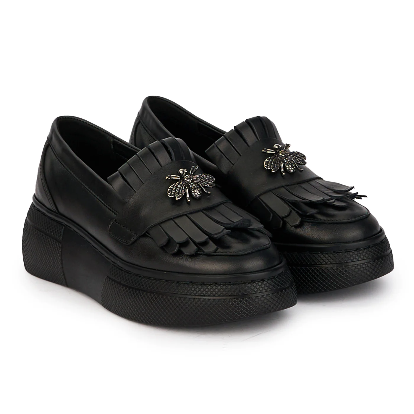 Pantofi casual dama din piele naturala neagra cu accesoriu metalic 18292 - Image 4