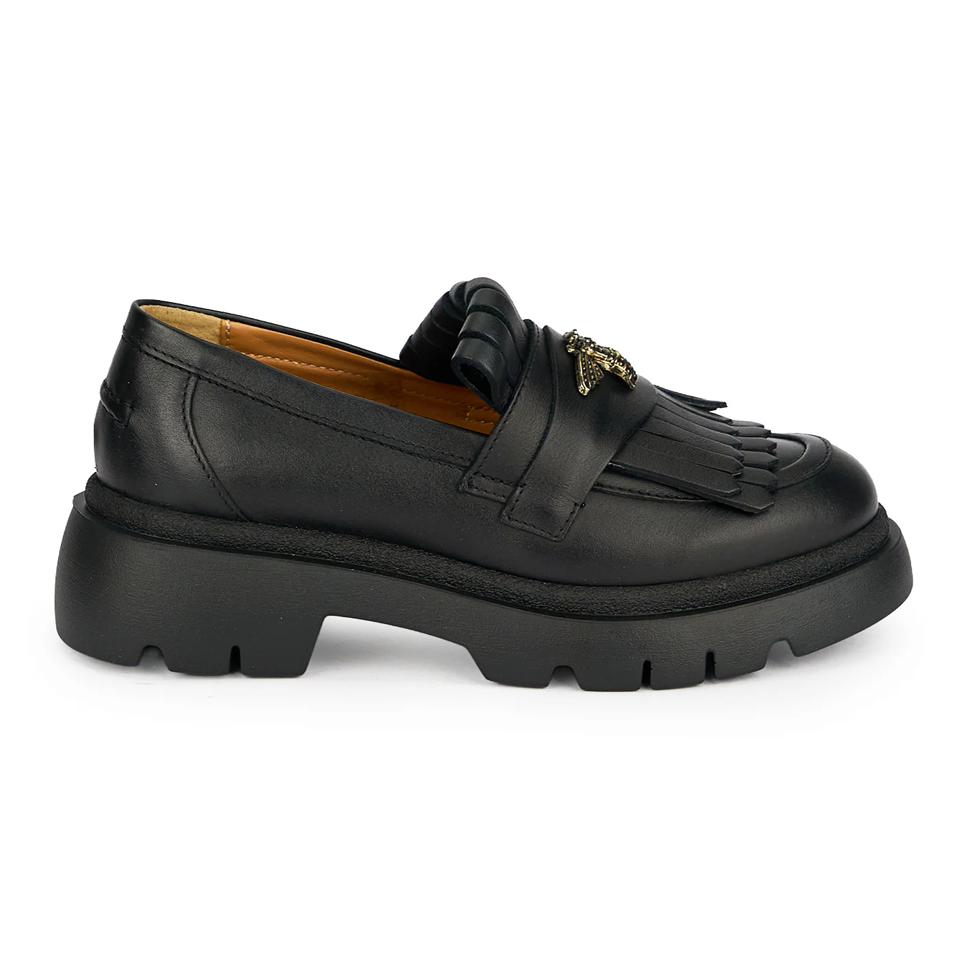 Pantofi casual dama din piele naturala neagra cu accesoriu metalic 19933