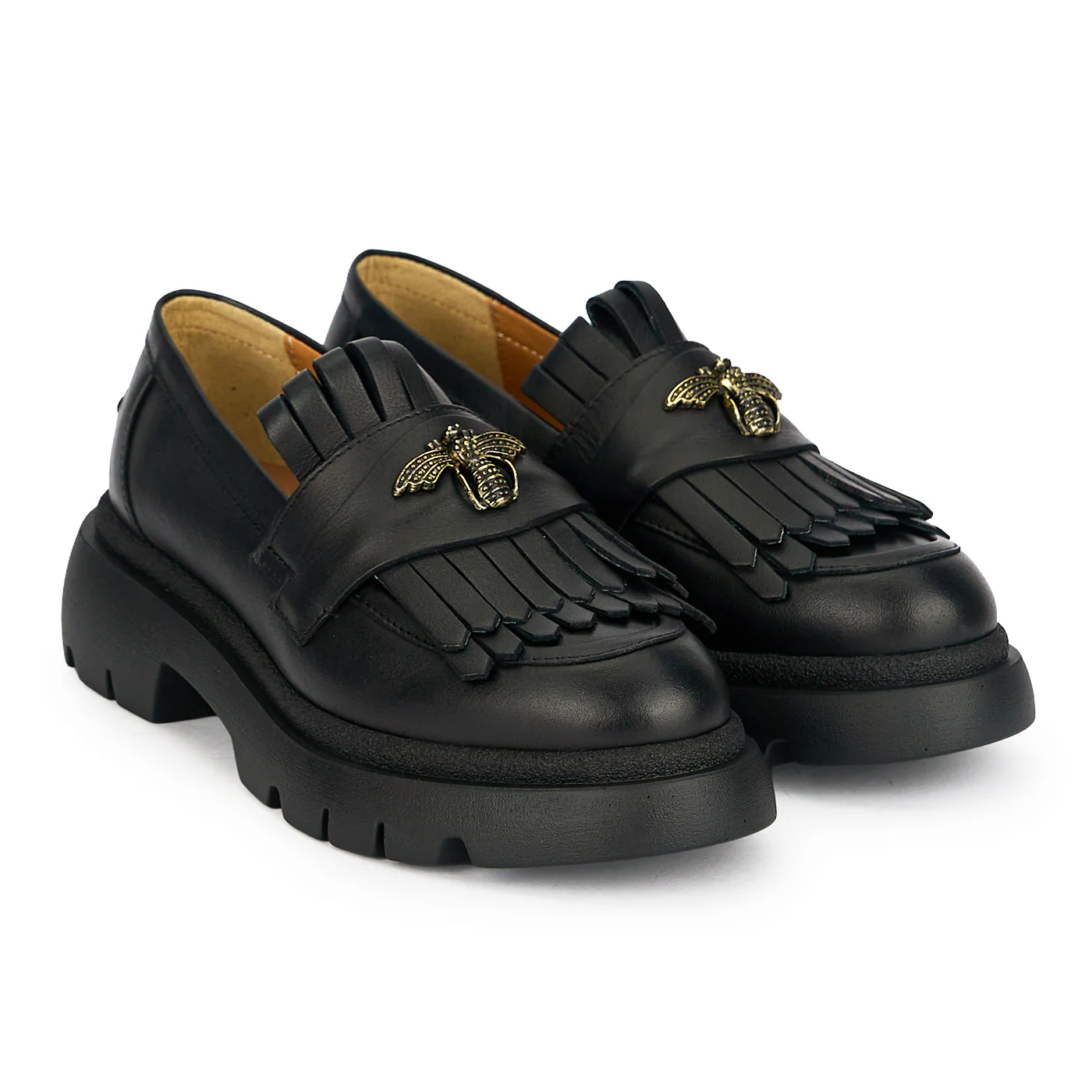 Pantofi casual dama din piele naturala neagra cu accesoriu metalic 19933 - Image 4