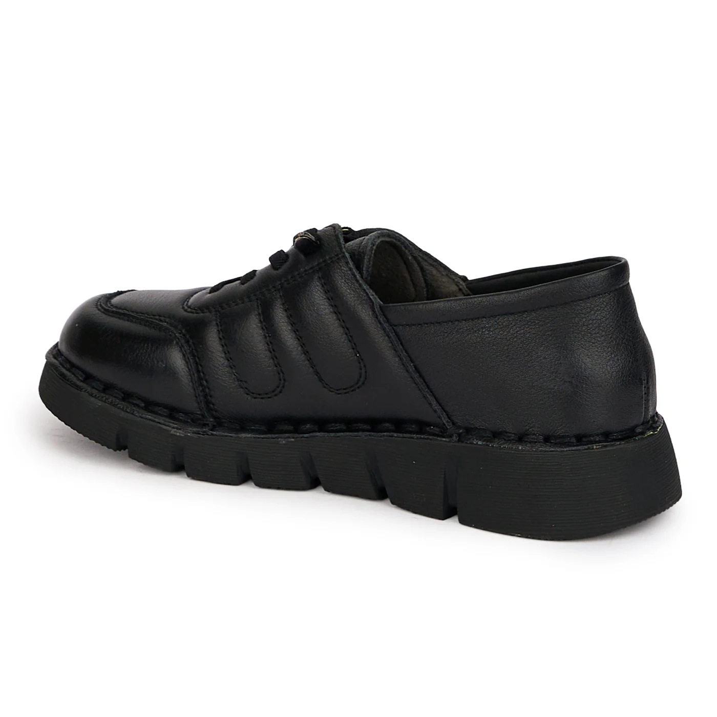 Pantofi casual dama din piele naturala neagra cu siret elastic 18720 - Image 2