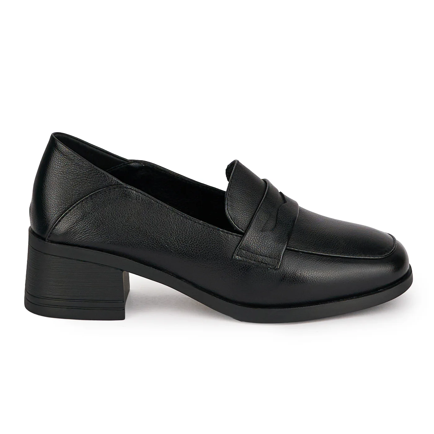Pantofi casual dama din piele naturala neagra cu toc gros 4.5 cm 18670