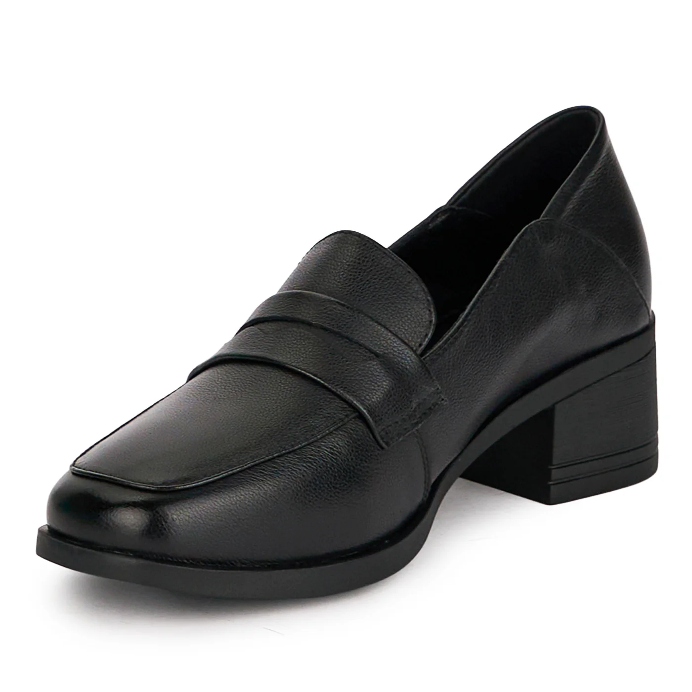 Pantofi casual dama din piele naturala neagra cu toc gros 4.5 cm 18670 - Image 3