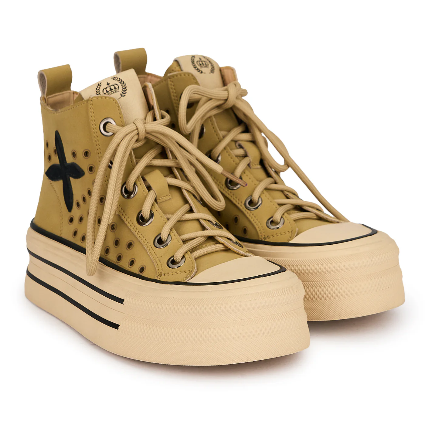 Pantofi casual dama din piele naturala perforata bej cu talpa inalta 4.5 cm 19662 - Image 4