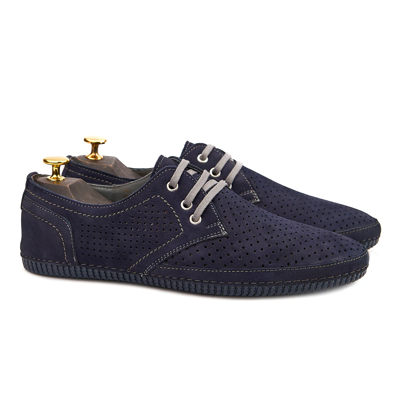 Pantofi casual din piele naturala albastra perforata 0163