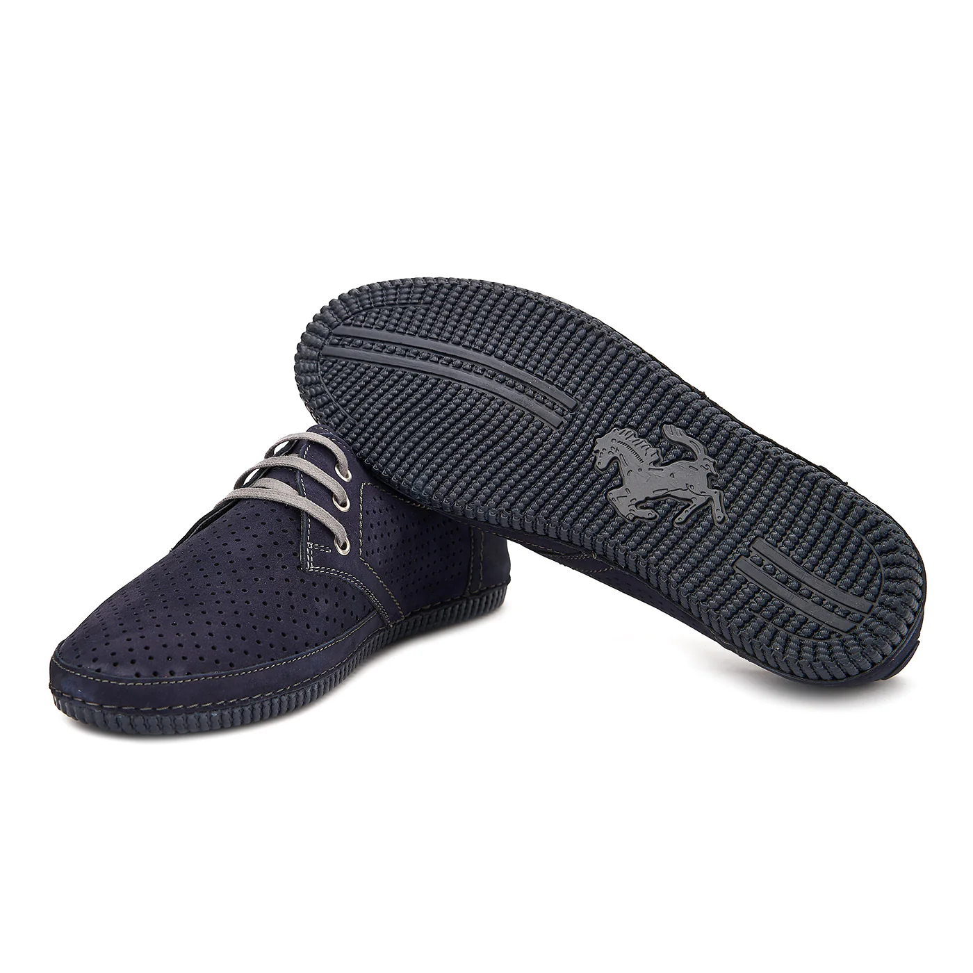 Pantofi casual din piele naturala albastra perforata 0163 - Image 3
