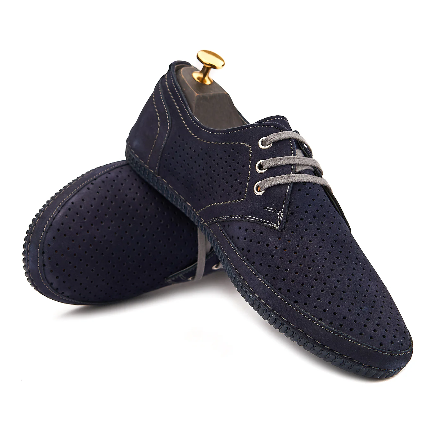 Pantofi casual din piele naturala albastra perforata 0163 - Image 4