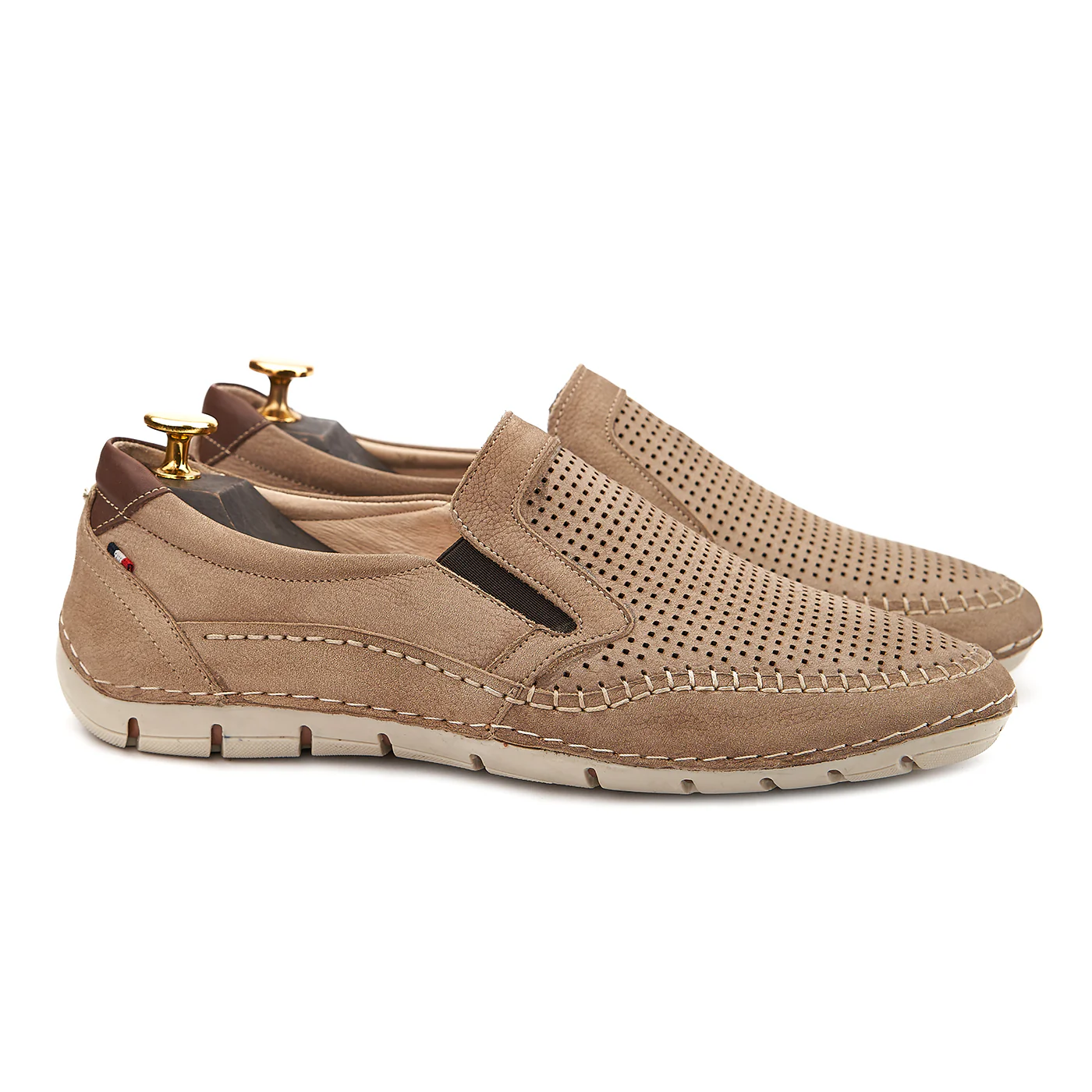 Pantofi Casual Piele Naturala Bej Perforata 0152
