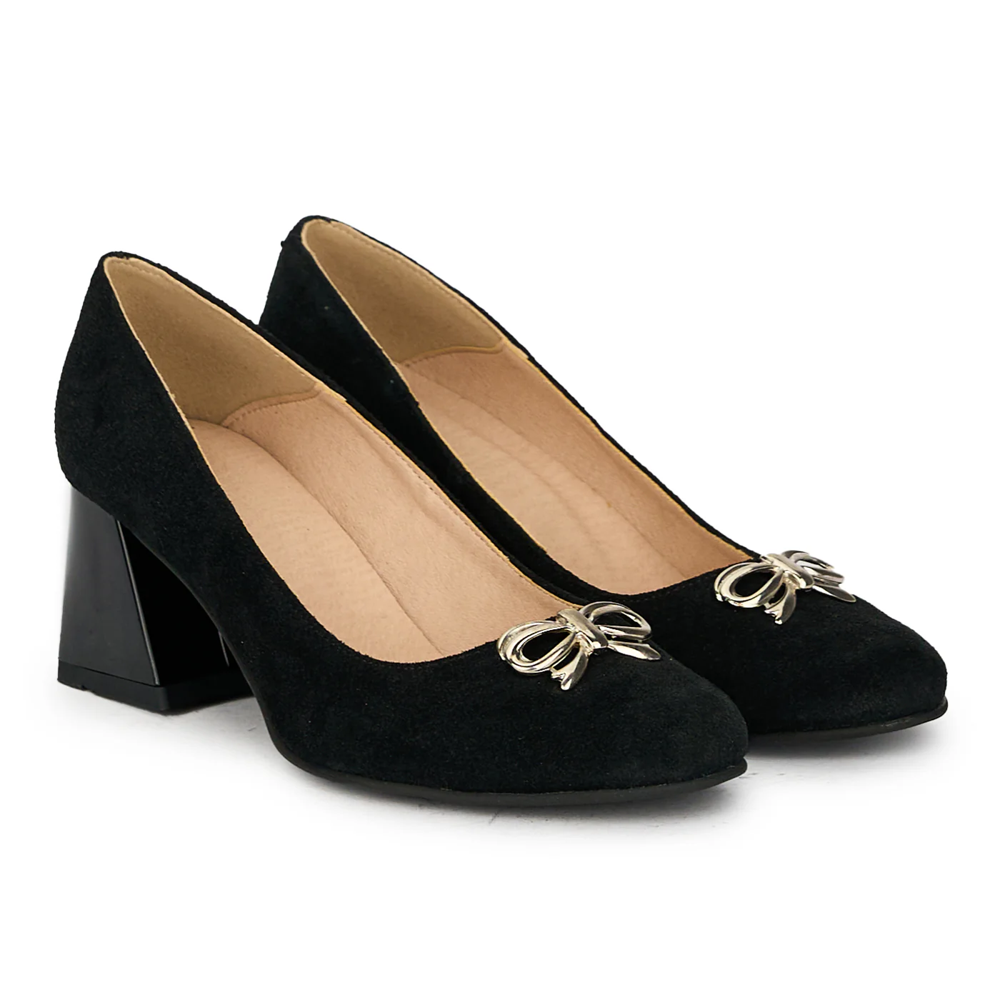 Pantofi cu toc gros dama din piele naturala neagra cu accesoriu 17592 - Image 4