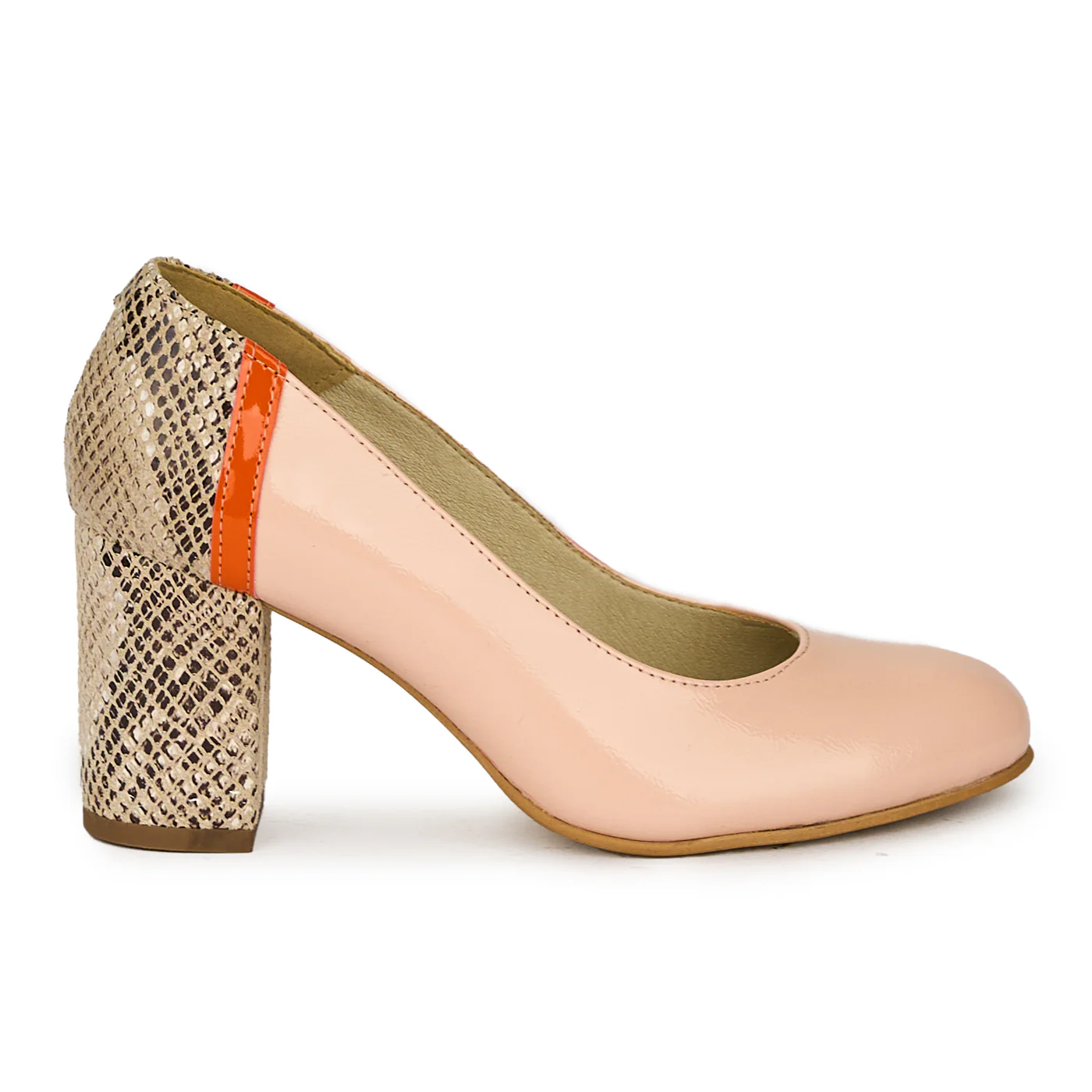 Pantofi cu toc gros dama eleganti din piele naturala bej 17595