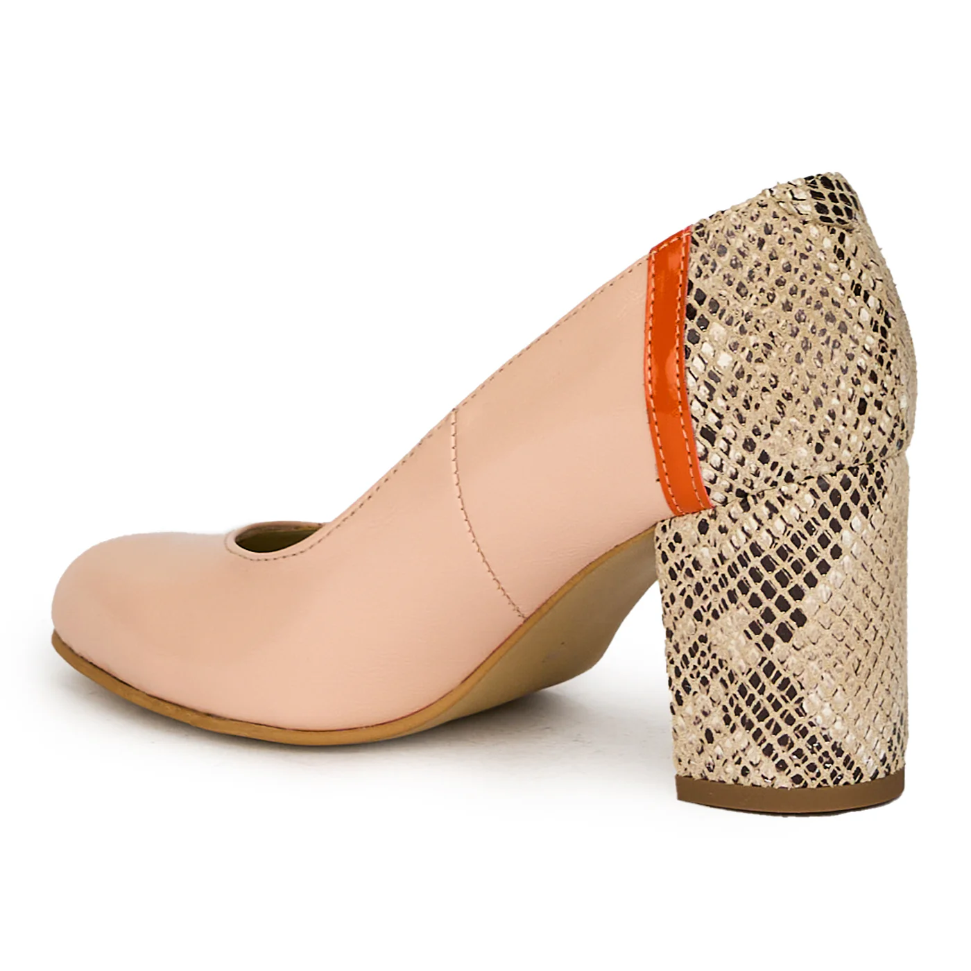 Pantofi cu toc gros dama eleganti din piele naturala bej 17595 - Image 2