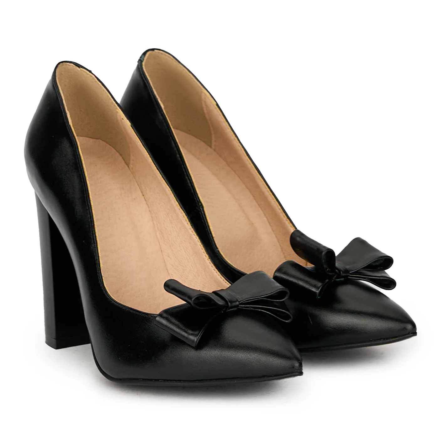 Pantofi cu toc gros dama eleganti din piele naturala neagra 17593 - Image 4