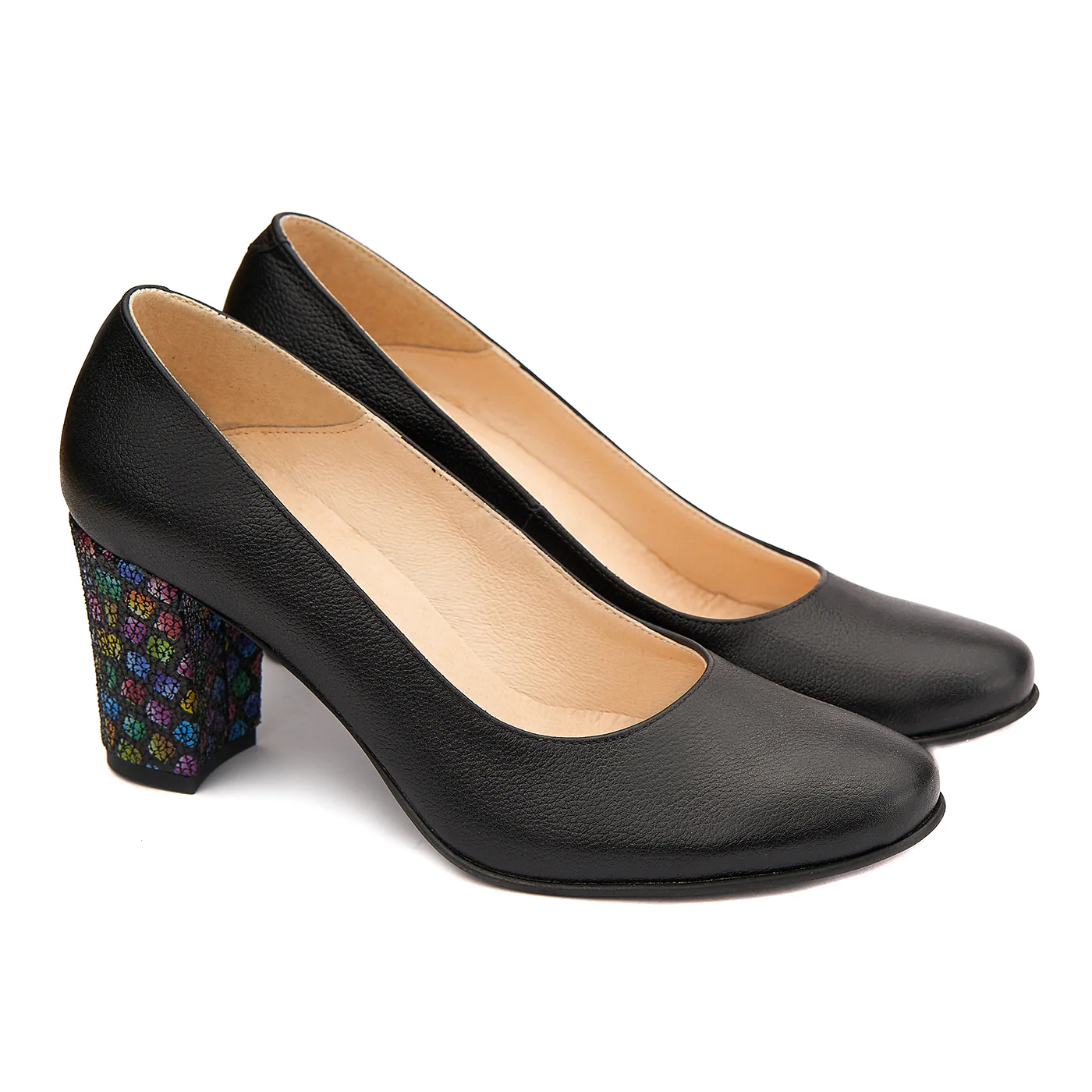 Pantofi cu Toc Gros Negri din Piele Naturala 4088