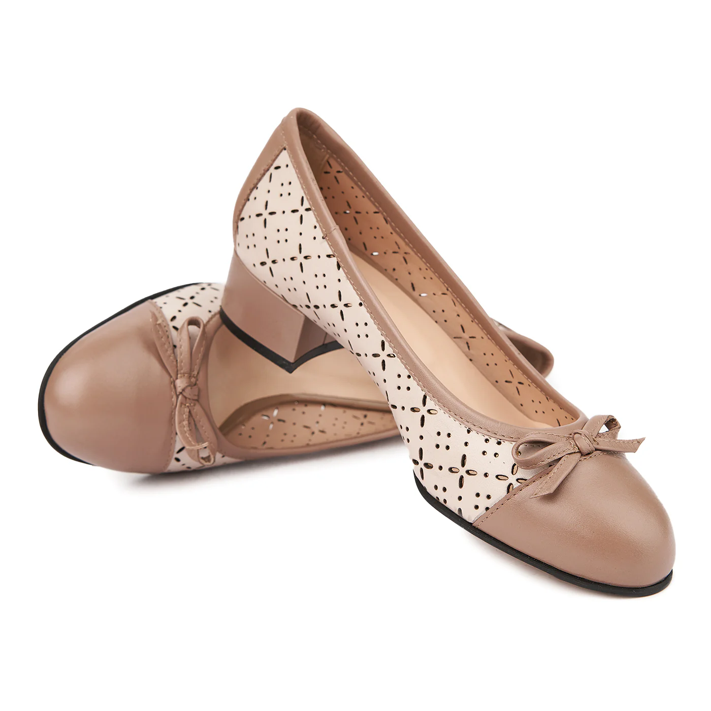 Pantofi cu toc mic din piele naturala bej 4739 - Image 4
