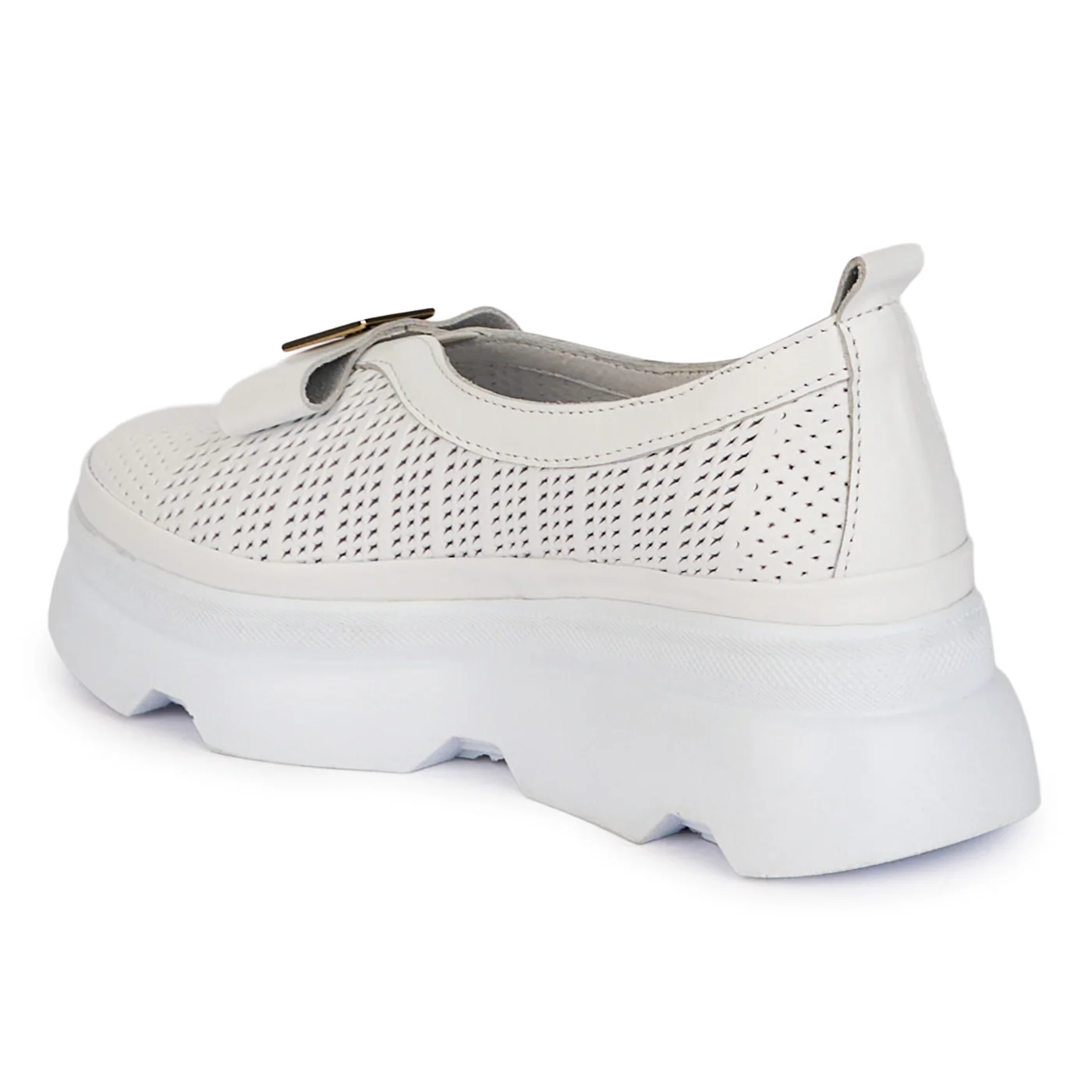 Pantofi dama casual din piele naturala alba perforata 18476 - Image 2