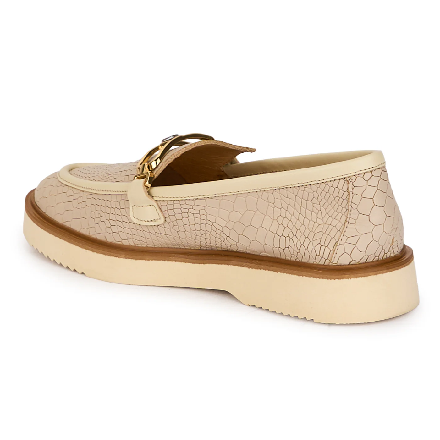 Pantofi dama casual din piele naturala bej cu accesoriu metalic 18482 - Image 2